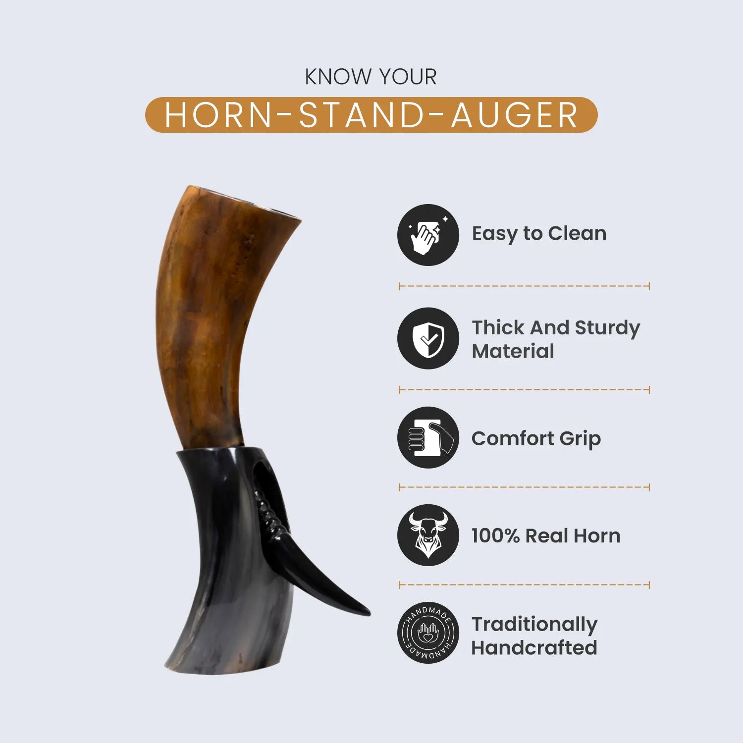 Drinking Horn with Stand - Holds Upto 16 oz, Auger