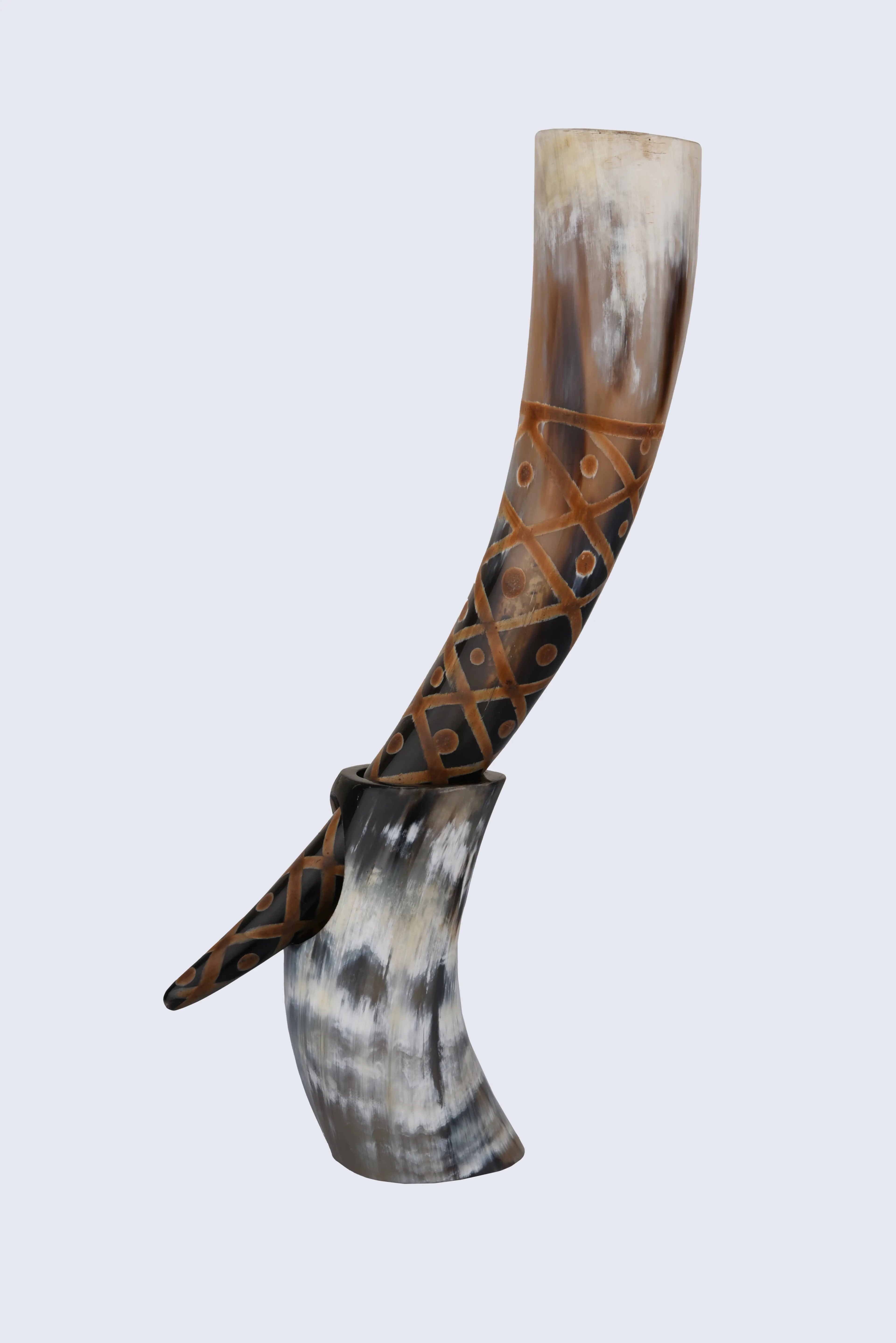 Drinking Horn with Stand Pack 2 - Holds Upto 16 oz, Natural