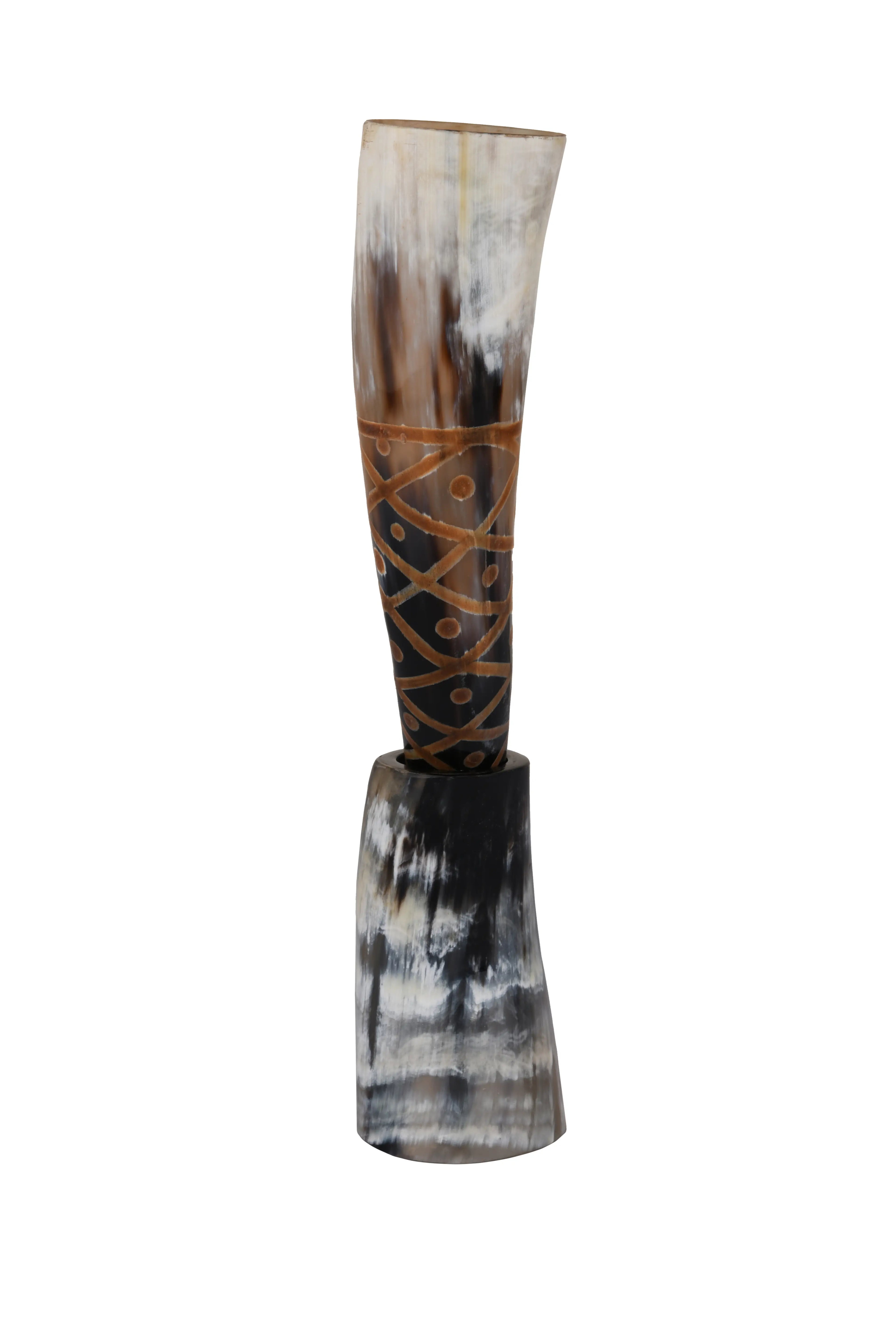 Drinking Horn with Stand Pack 2 - Holds Upto 16 oz, Natural
