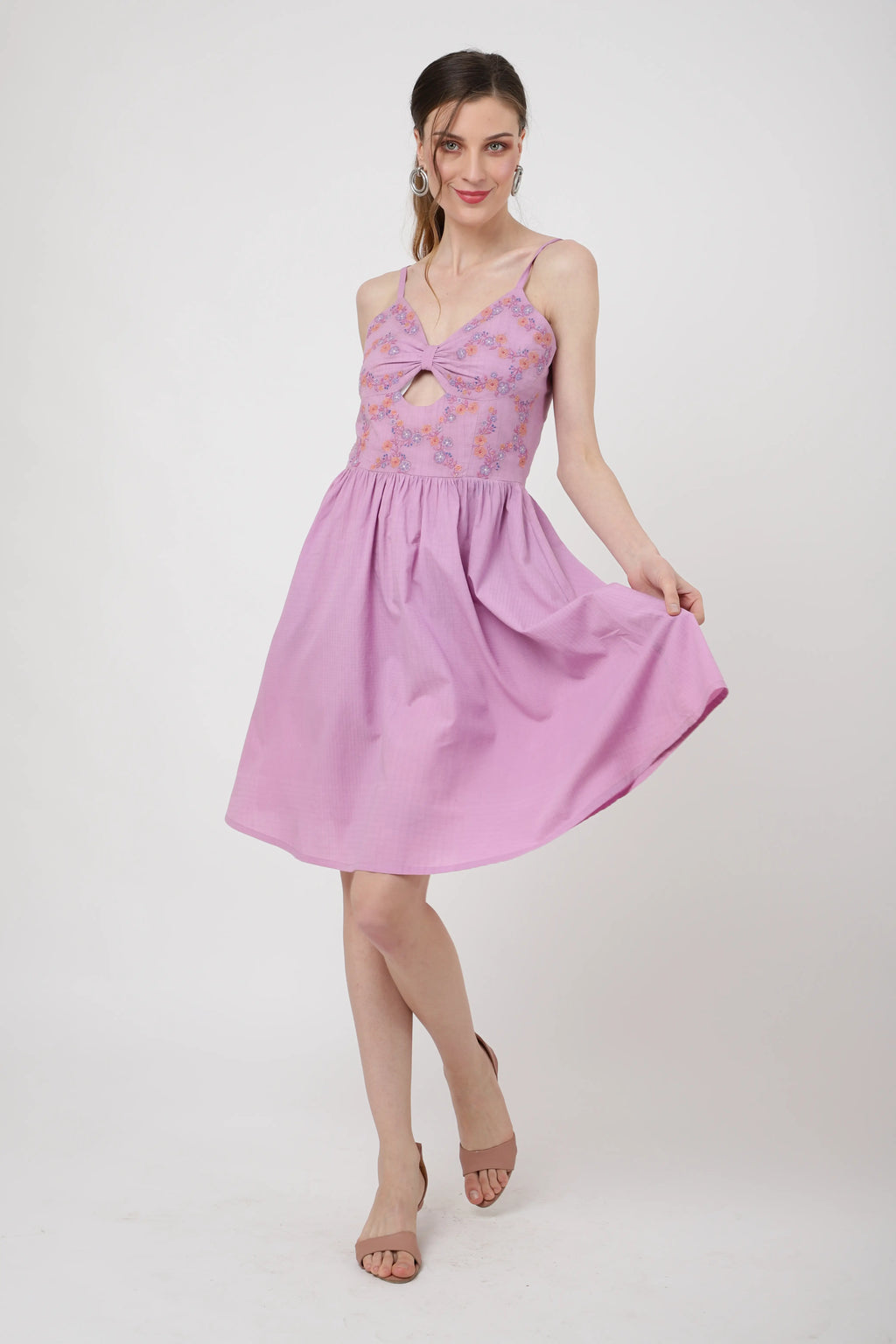 Placement Embroidered Corset Midi Dress with Sweet heart Neckline - XS to 2XL