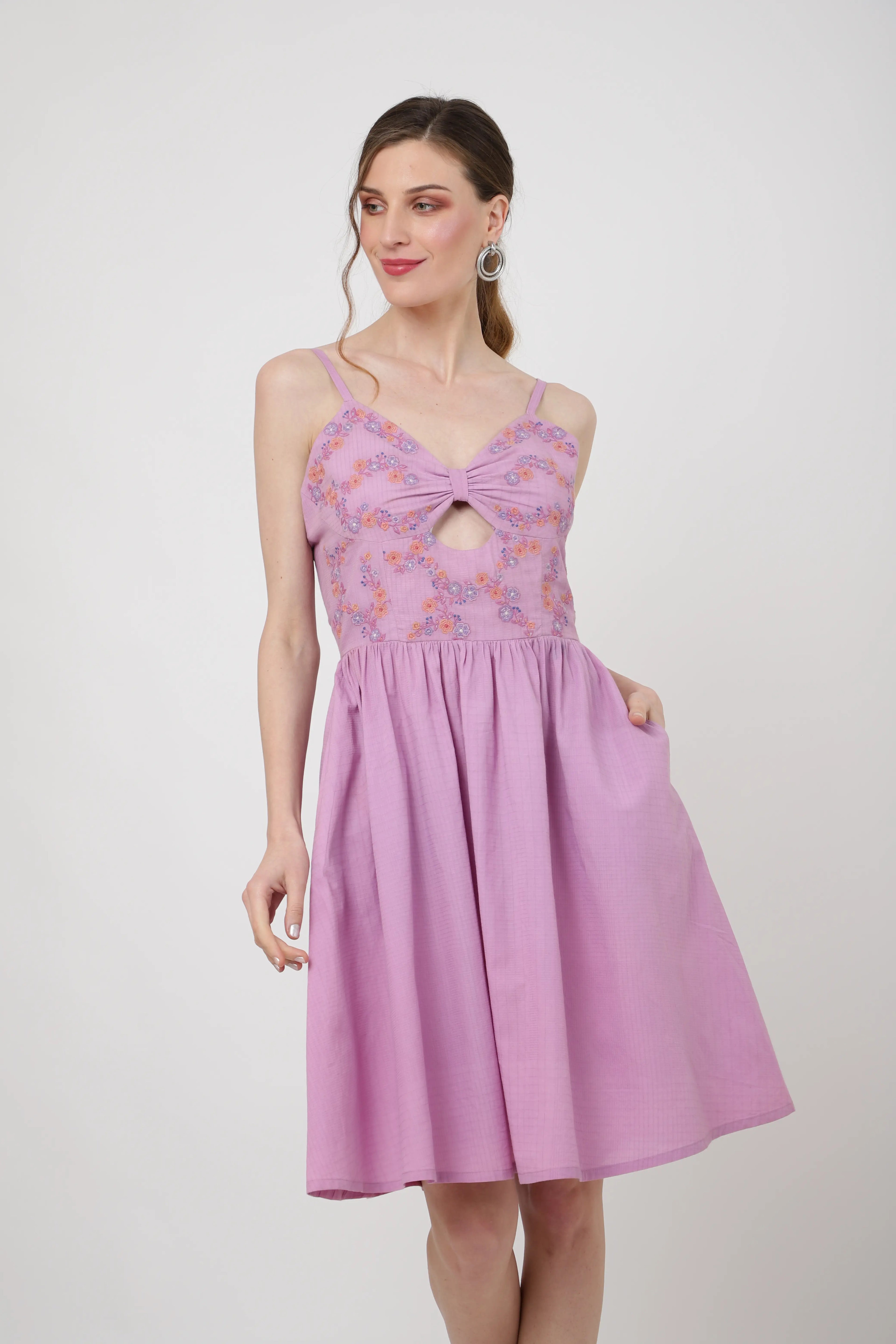 Placement Embroidered Corset Midi Dress with Sweet heart Neckline - XS to 2XL