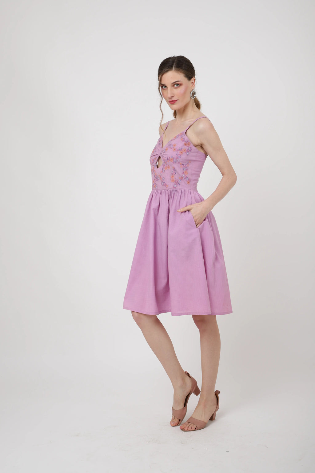 Placement Embroidered Corset Midi Dress with Sweet heart Neckline - XS to 2XL