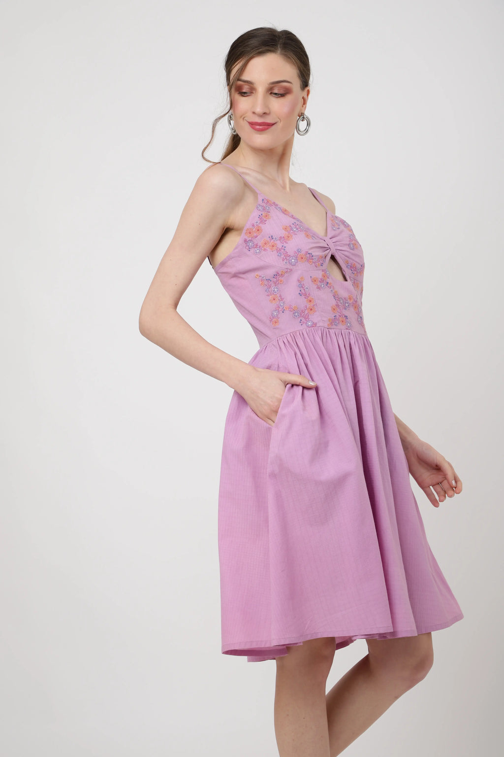 Placement Embroidered Corset Midi Dress with Sweet heart Neckline - XS to 2XL