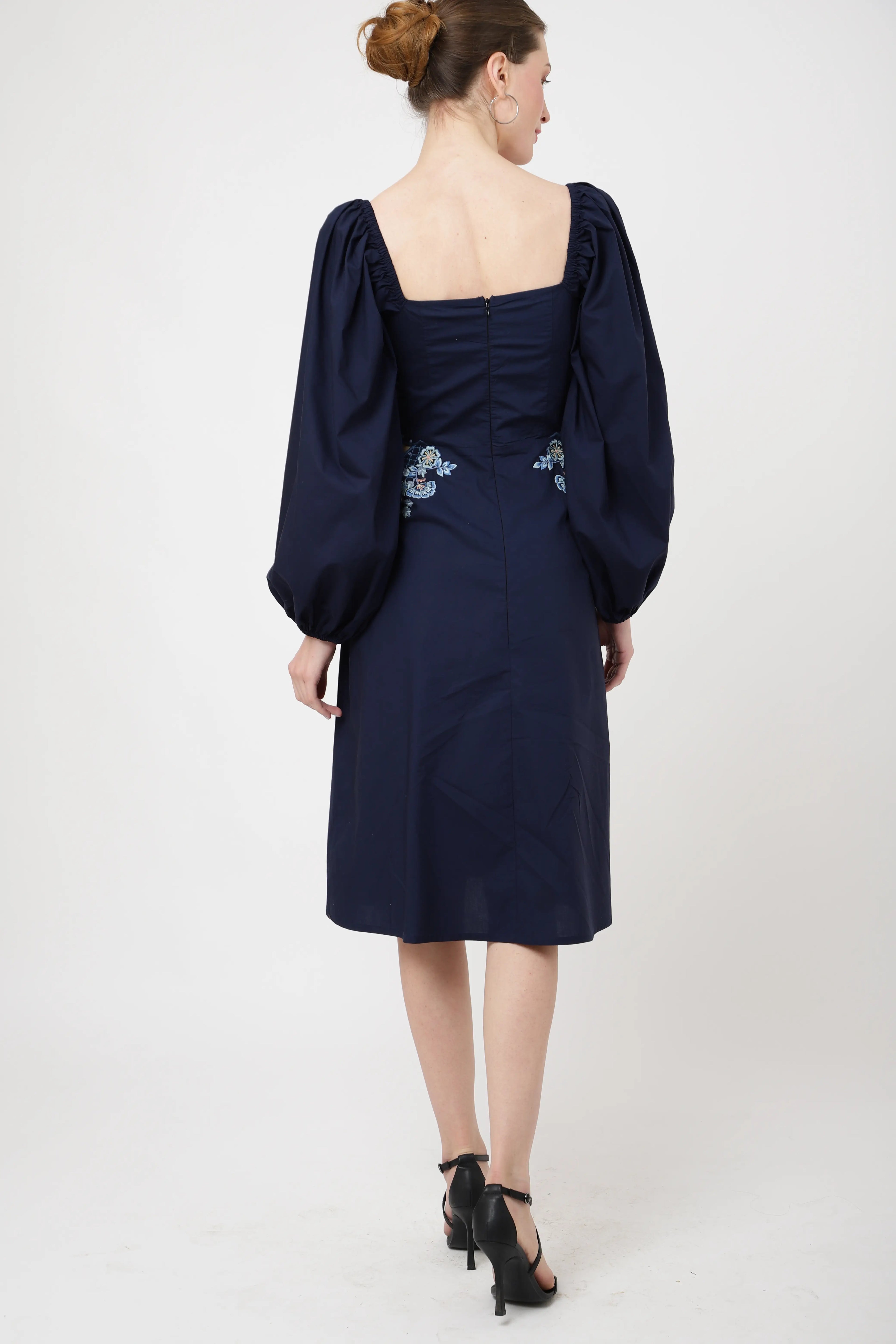 Tonal Embroidered Midnight Blue Casual Midi Dress - Available in 2 Colors