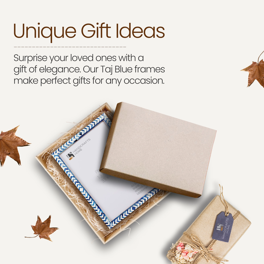 Picture Frames Taj Pattern Bone Inlay Collection in 27 Sizes, Blue