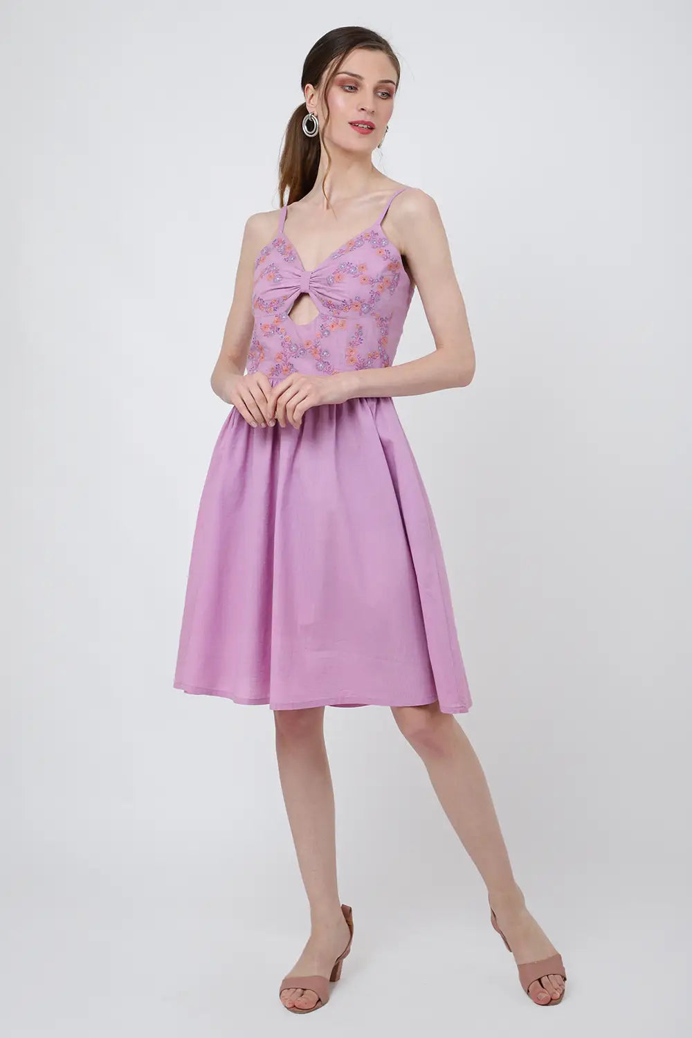 Placement Embroidered Corset Midi Dress with Sweet heart Neckline - XS to 2XL