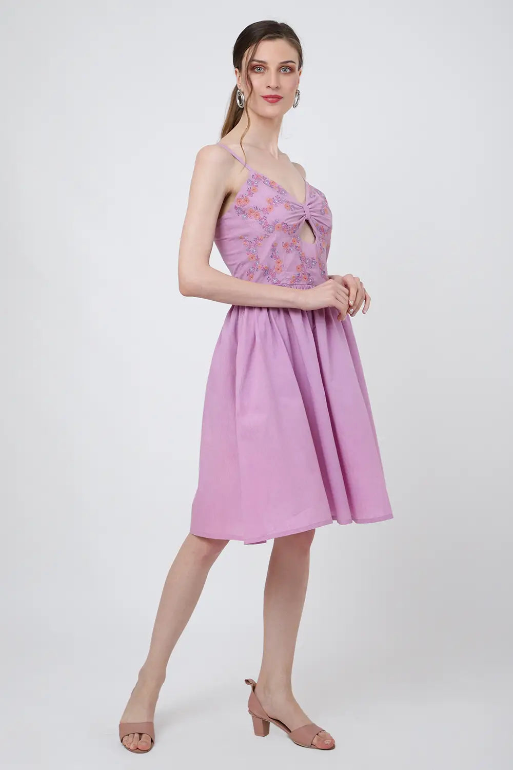 Placement Embroidered Corset Midi Dress with Sweet heart Neckline - XS to 2XL