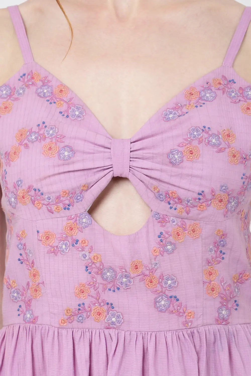 Placement Embroidered Corset Midi Dress with Sweet heart Neckline - XS to 2XL