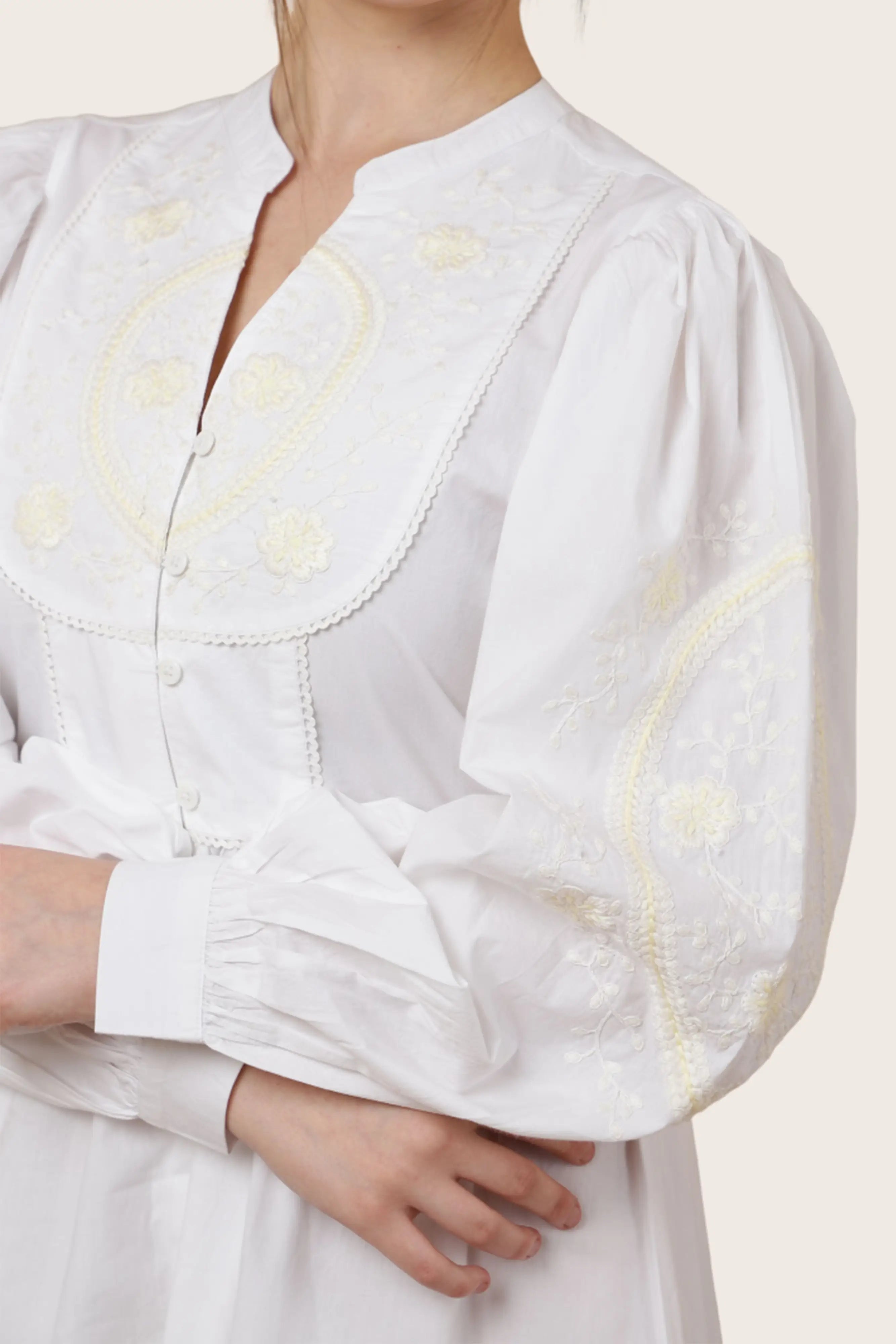 Tonal Embroidered Off White Casual Midi Dress - S to 3XL