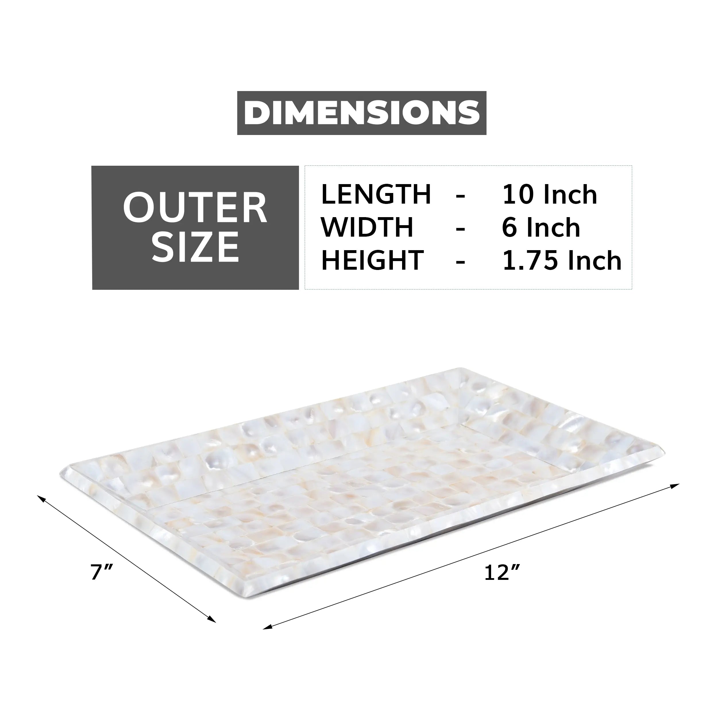Decorative Tray Mother of Pearl Collection in 12x7 Inch, White