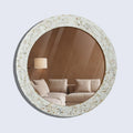 Make To Order Round Mother of Pearl & Resin Inlay Wall Hanging White Mirror Frame- 22" Dia