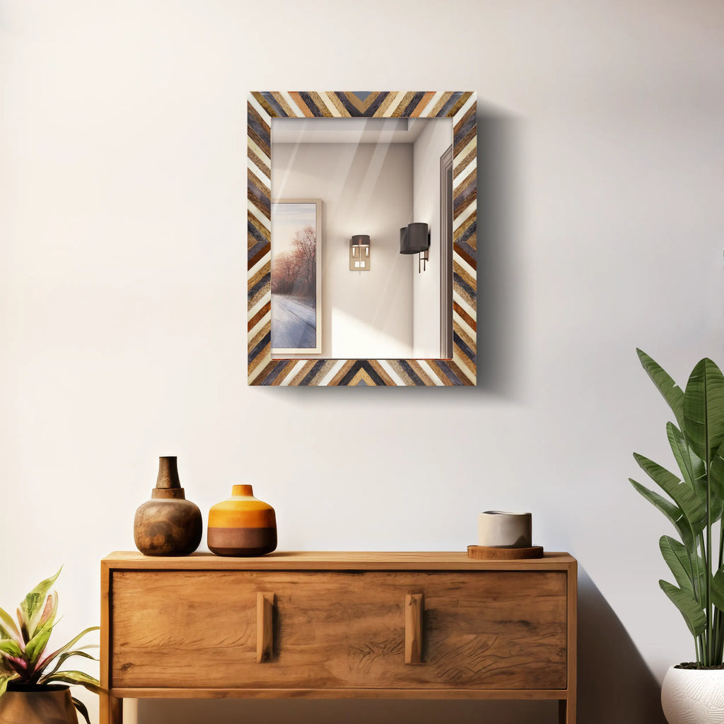 Make To Order Bone Inlay Wall Mirror Frame Hypno Daze Pattern 18 x 24 Inches