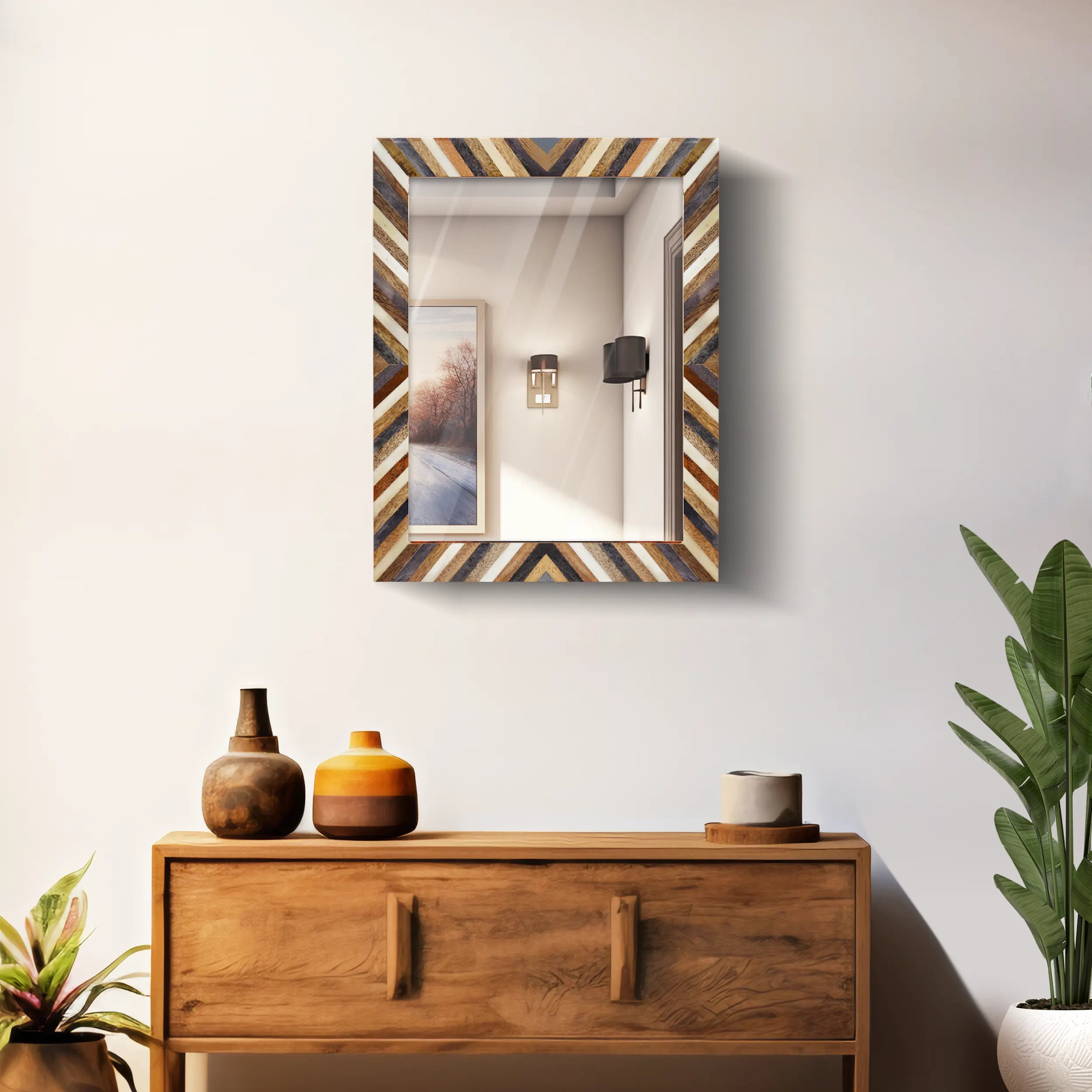 Make To Order Bone Inlay Wall Mirror Frame Hypno Daze Pattern 18 x 24 Inches