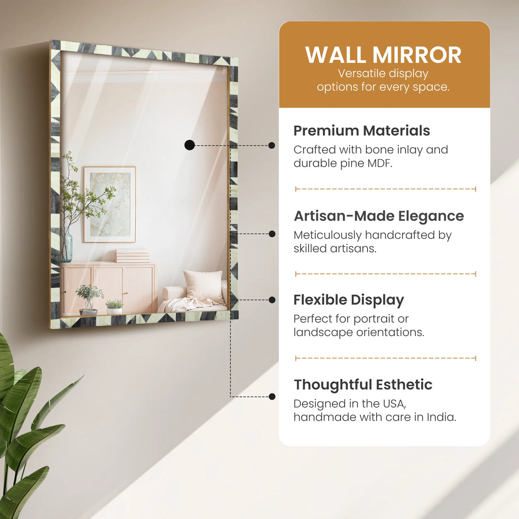 Make To Order Handmade Bone Inlay Geometric Pattern Wall Mirror Frame – 36”x26”