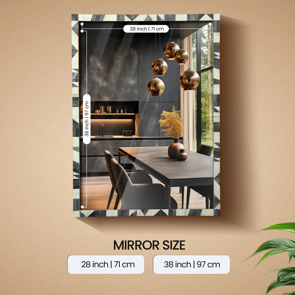 Make To Order Handmade Bone Inlay Geometric Pattern Wall Mirror Frame – 36”x26”