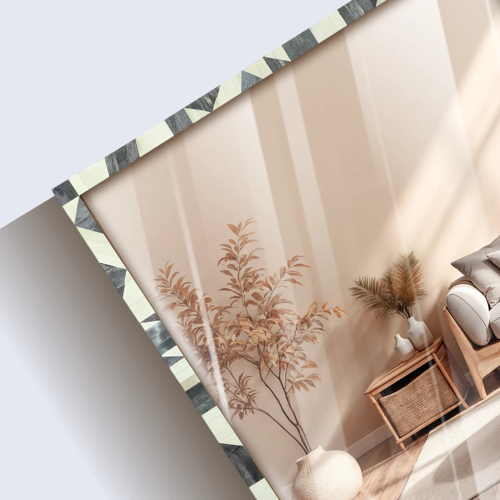 Make To Order Handmade Bone Inlay Geometric Pattern Wall Mirror Frame – 36”x26”