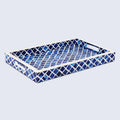 Decorative Tray Moroccan Pattern Bone & Resin Inlay Collection in 3 Sizes, Blue & White