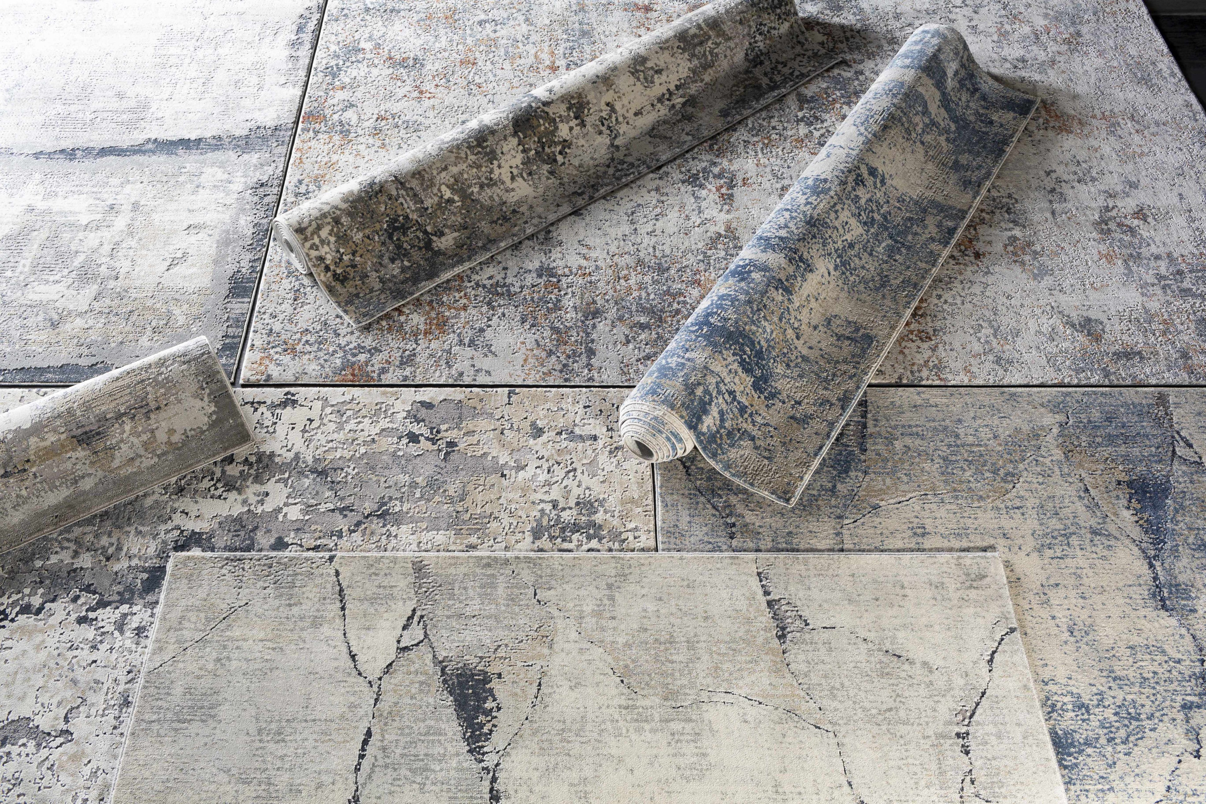Creighton Blue Marble Textured Luxe Rug