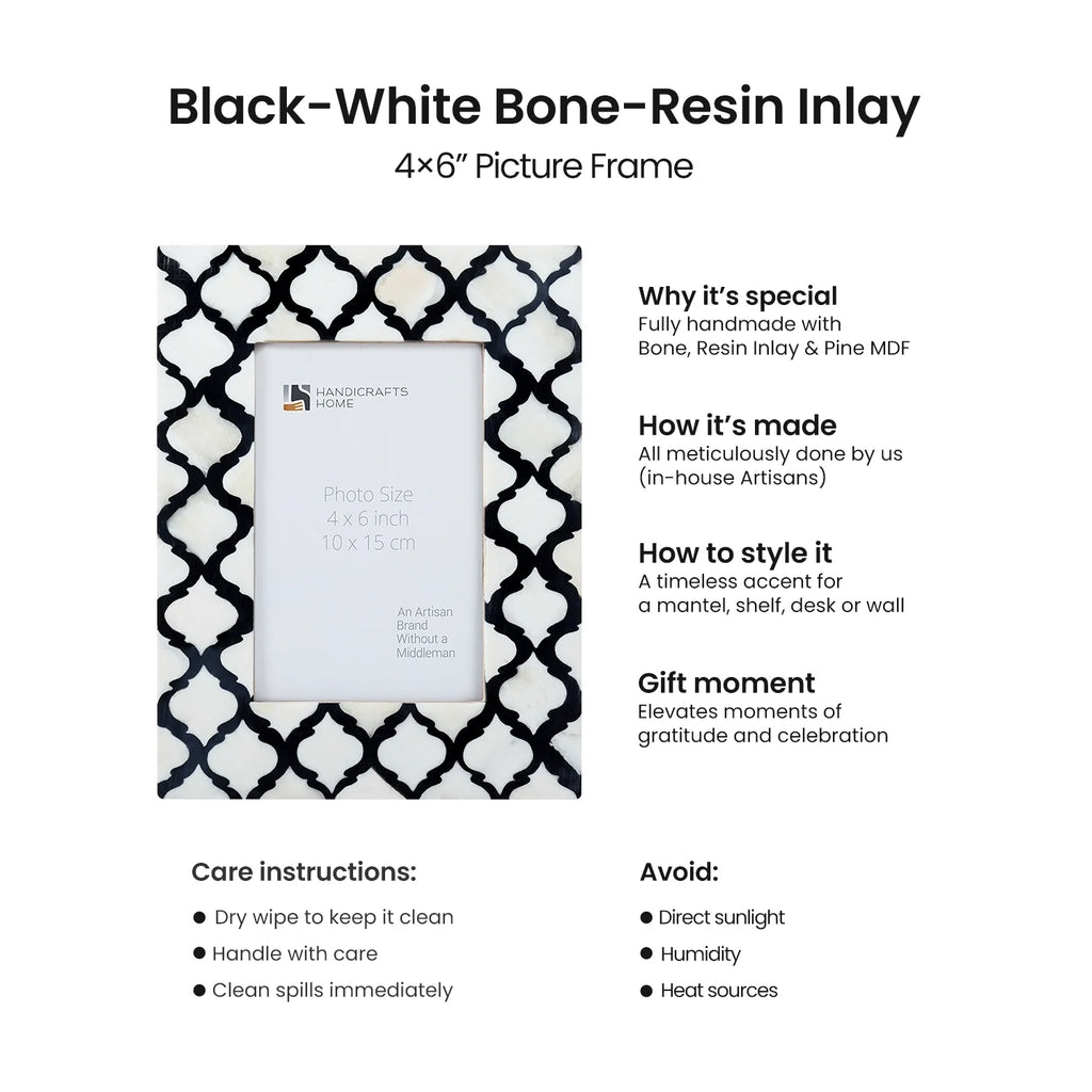 Picture Frames Moroccan Pattern Bone & Resin Inlay Collection in 5 Color Options | 1.5" Border Width