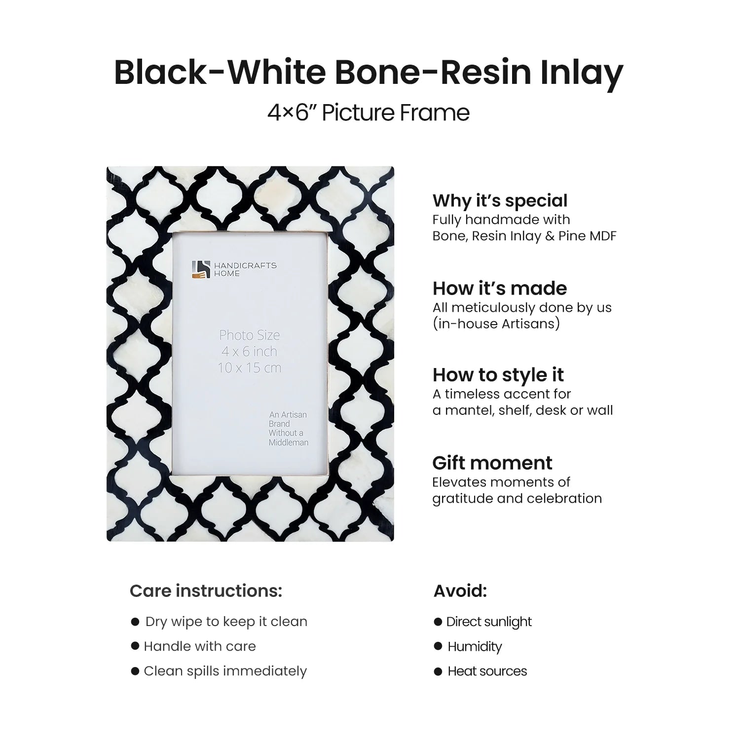 Picture Frames Moroccan Pattern Bone & Resin Inlay Collection in 5 Color Options | 1.5" Border Width