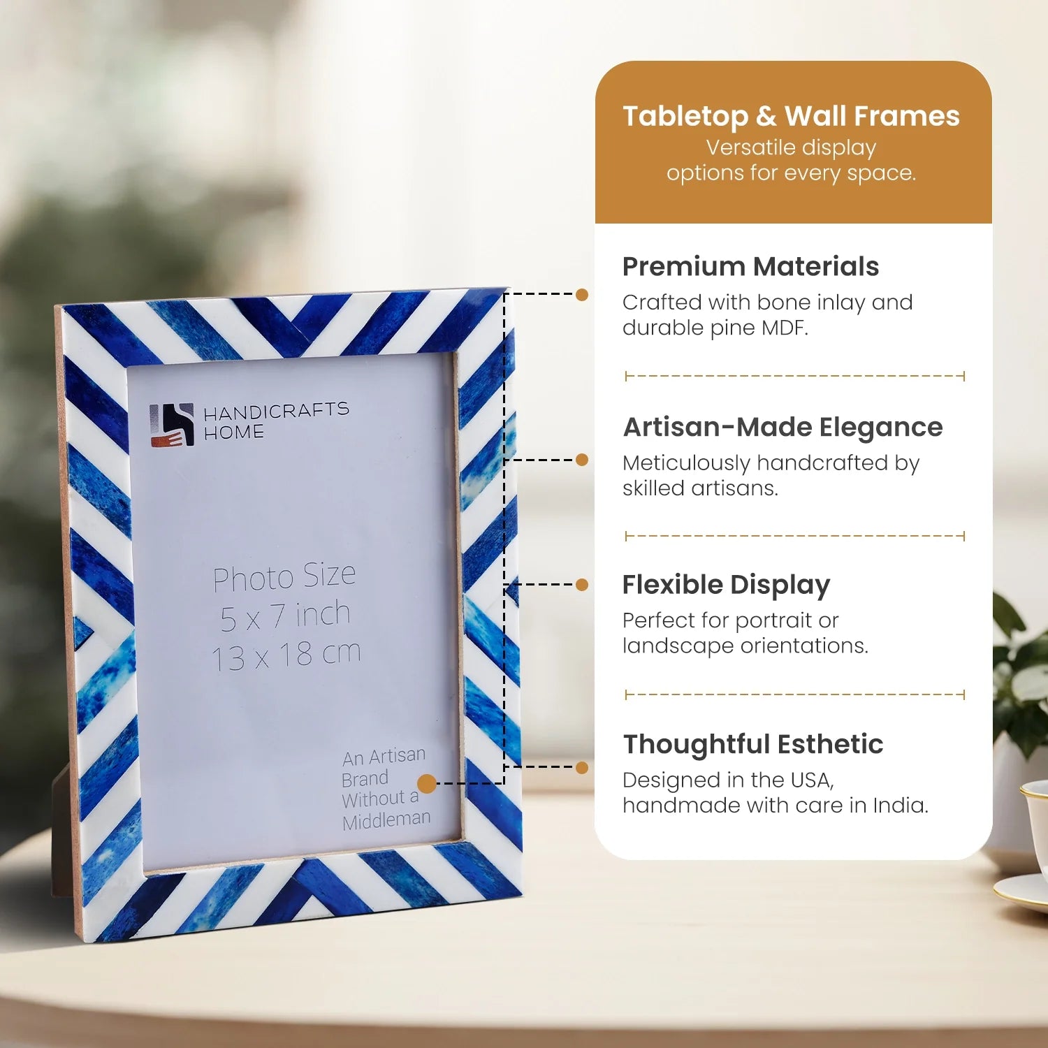 Picture Frames Chevron Pattern Bone Inlay Collection in 29 Sizes, Blue