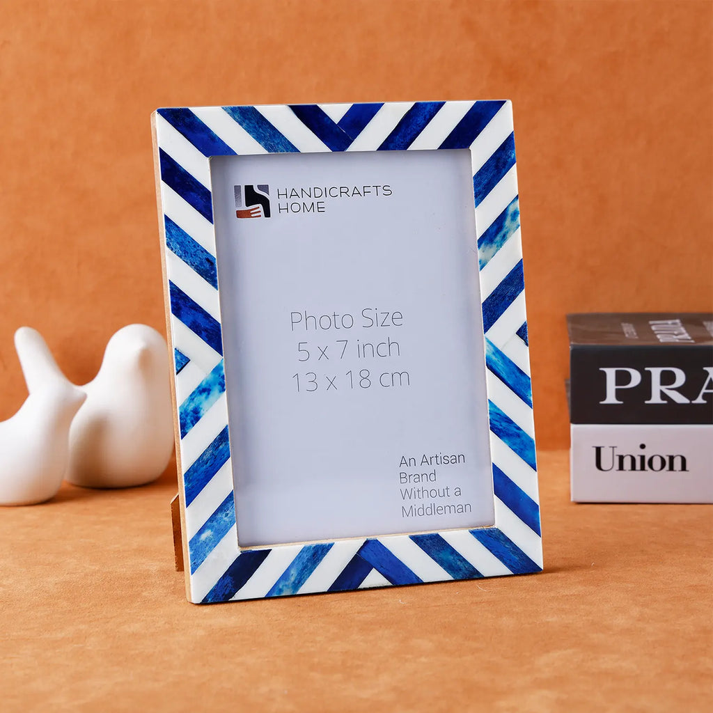 Picture Frames Chevron Pattern Bone Inlay Collection in 29 Sizes, Blue