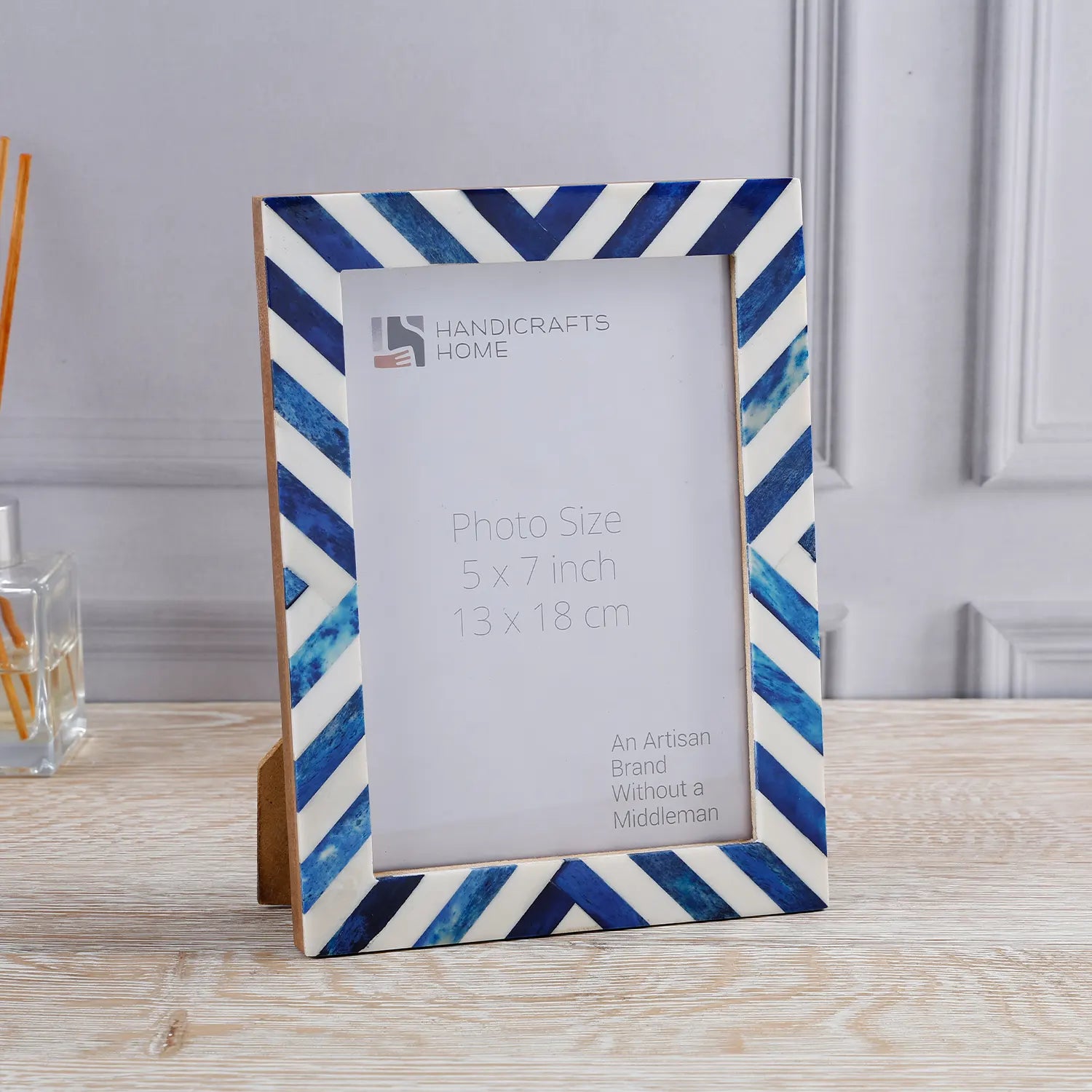 Picture Frames Chevron Pattern Bone Inlay Collection in 29 Sizes, Blue