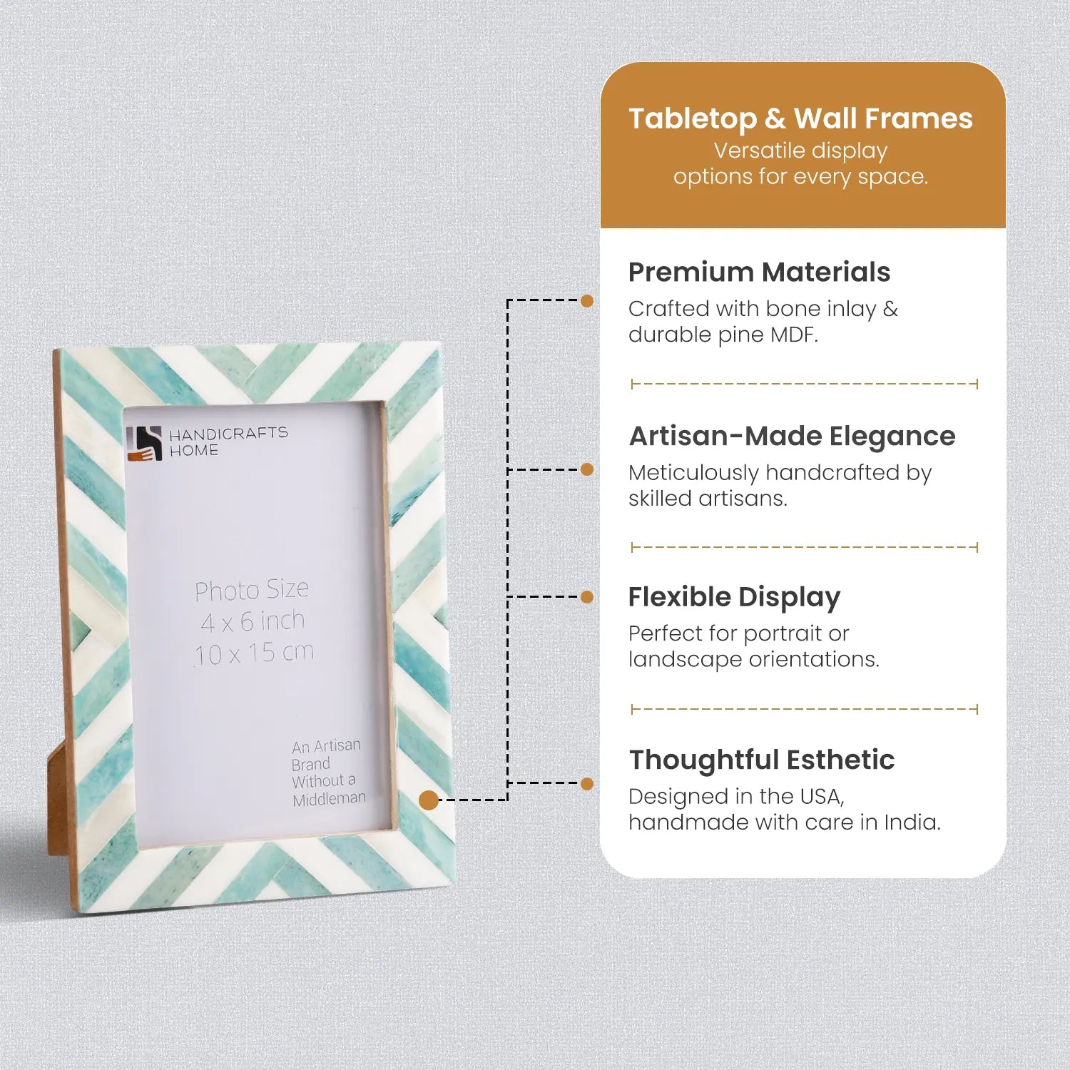 Picture Frames Chevron Pattern Bone Inlay Collection in 29 Sizes, Green