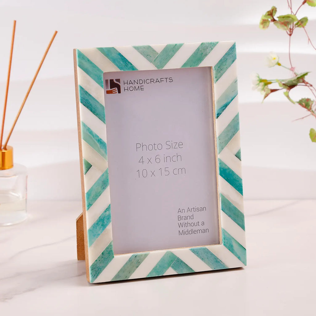 Picture Frames Chevron Pattern Bone Inlay Collection in 29 Sizes, Green