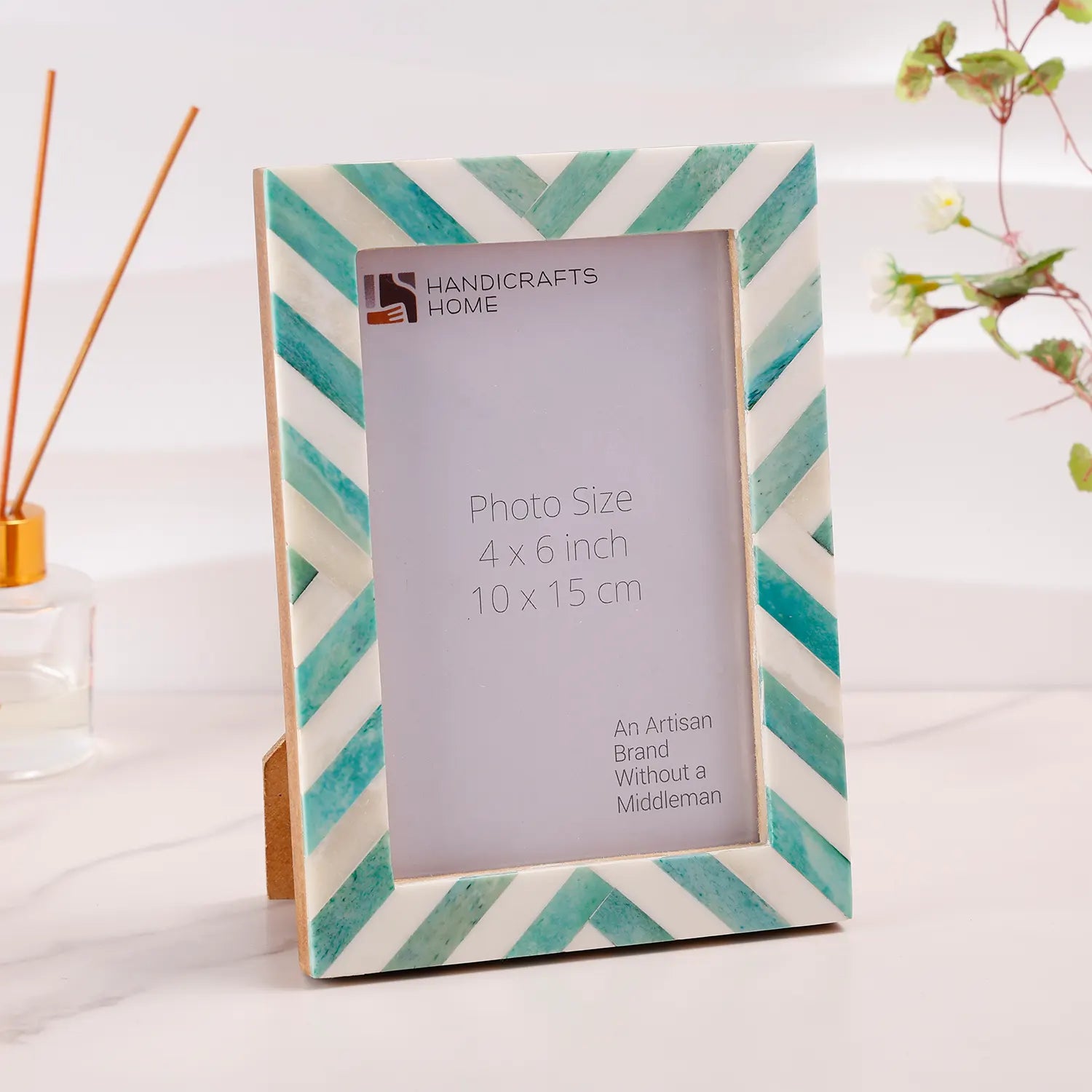 Picture Frames Chevron Pattern Bone Inlay Collection in 29 Sizes, Green
