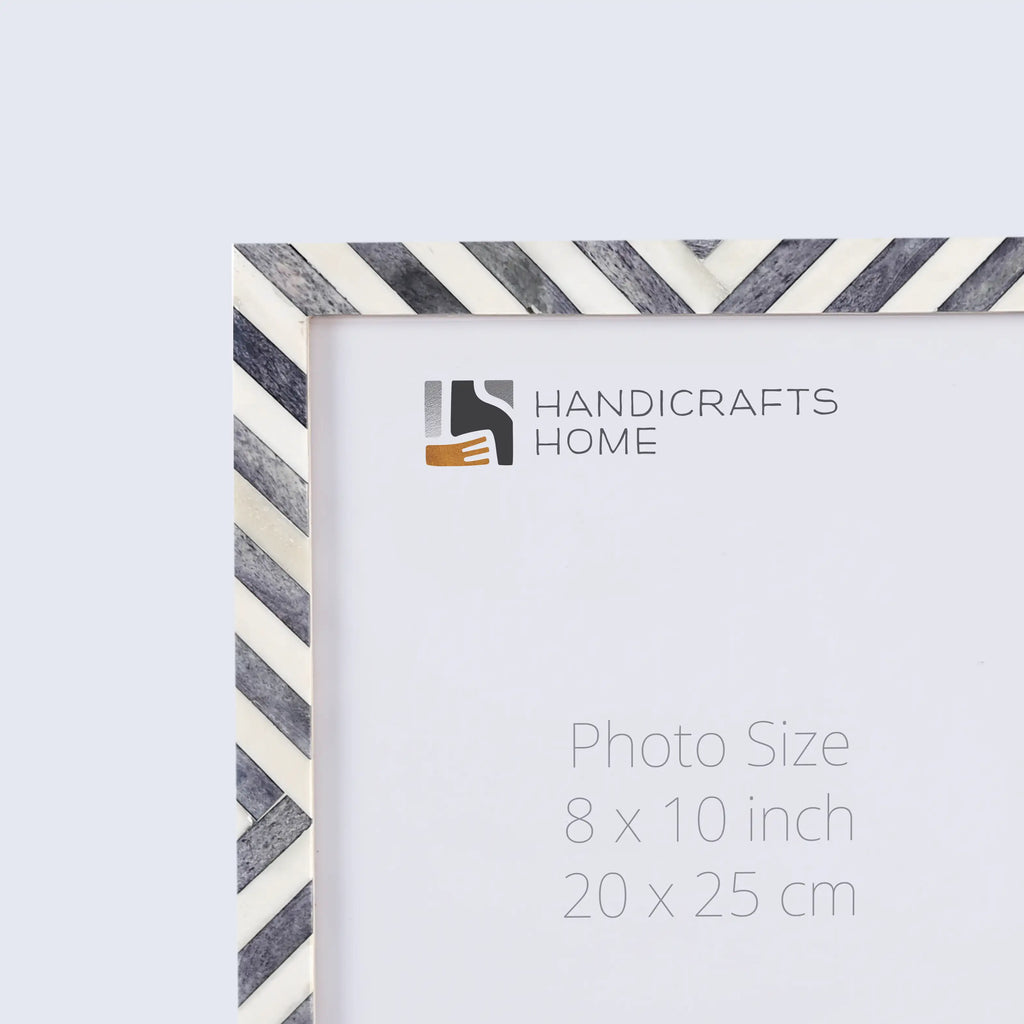 Picture Frames Chevron Pattern Bone Inlay Collection in 3 Sizes, Grey
