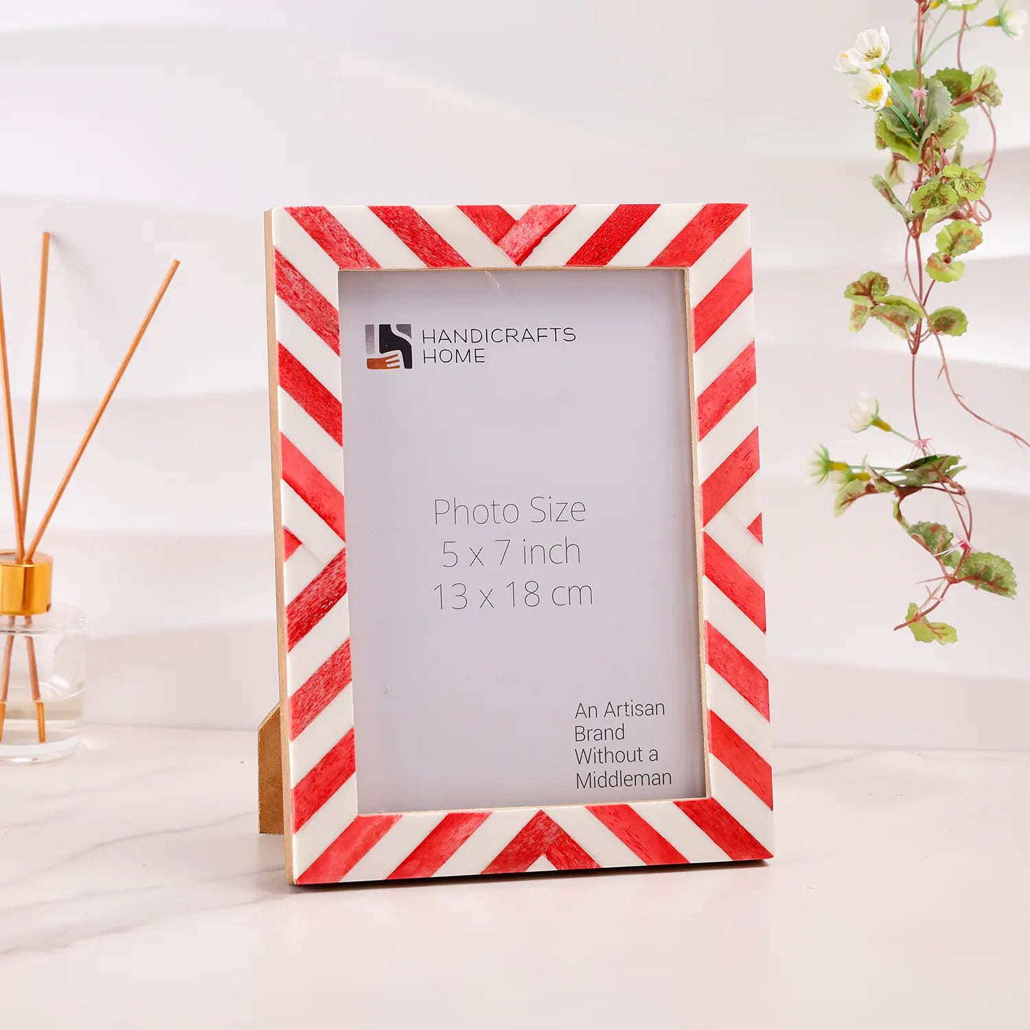 Picture Frames Chevron Pattern Bone Inlay Collection in 4 Sizes, Red