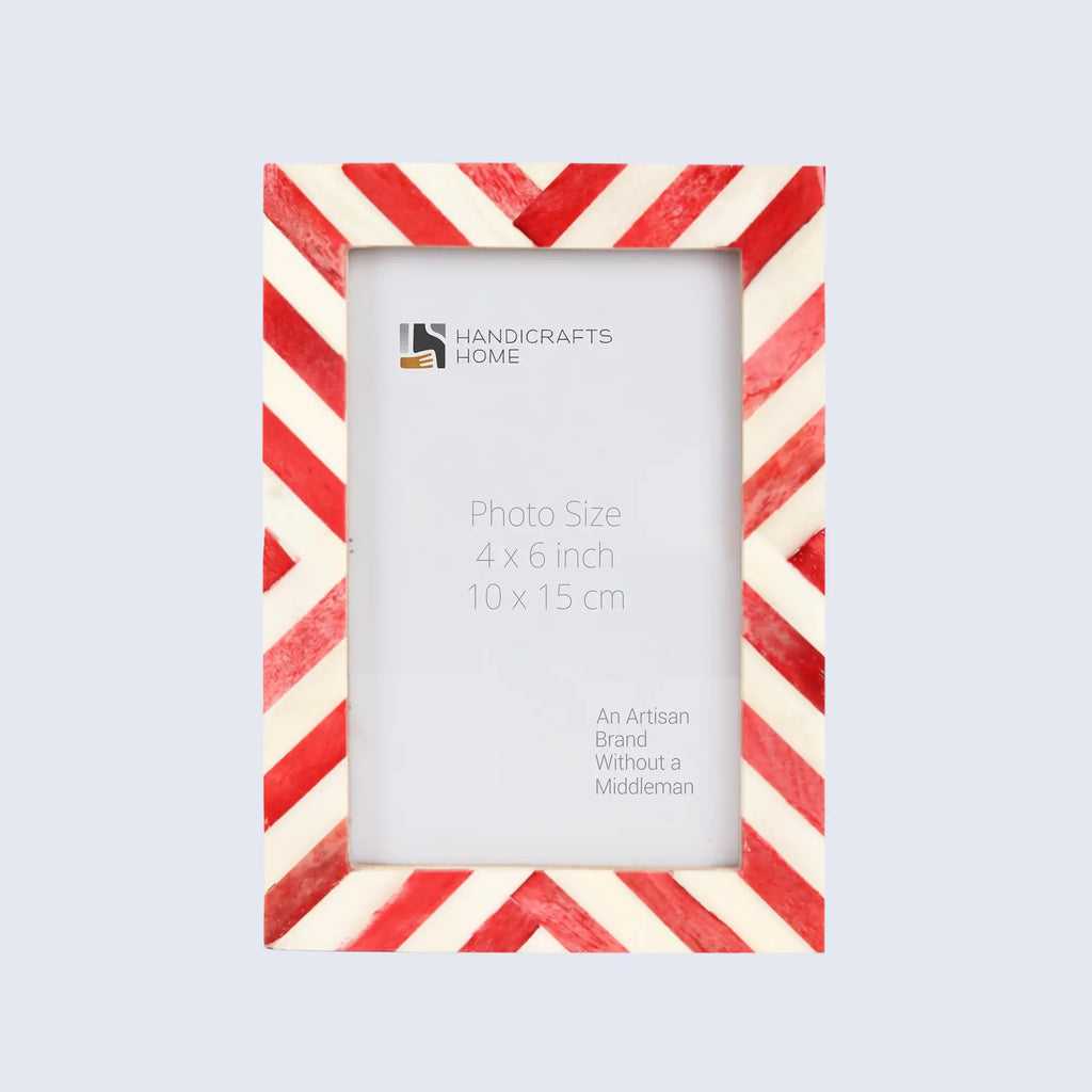 Picture Frames Chevron Pattern Bone Inlay Collection in 4 Sizes, Red