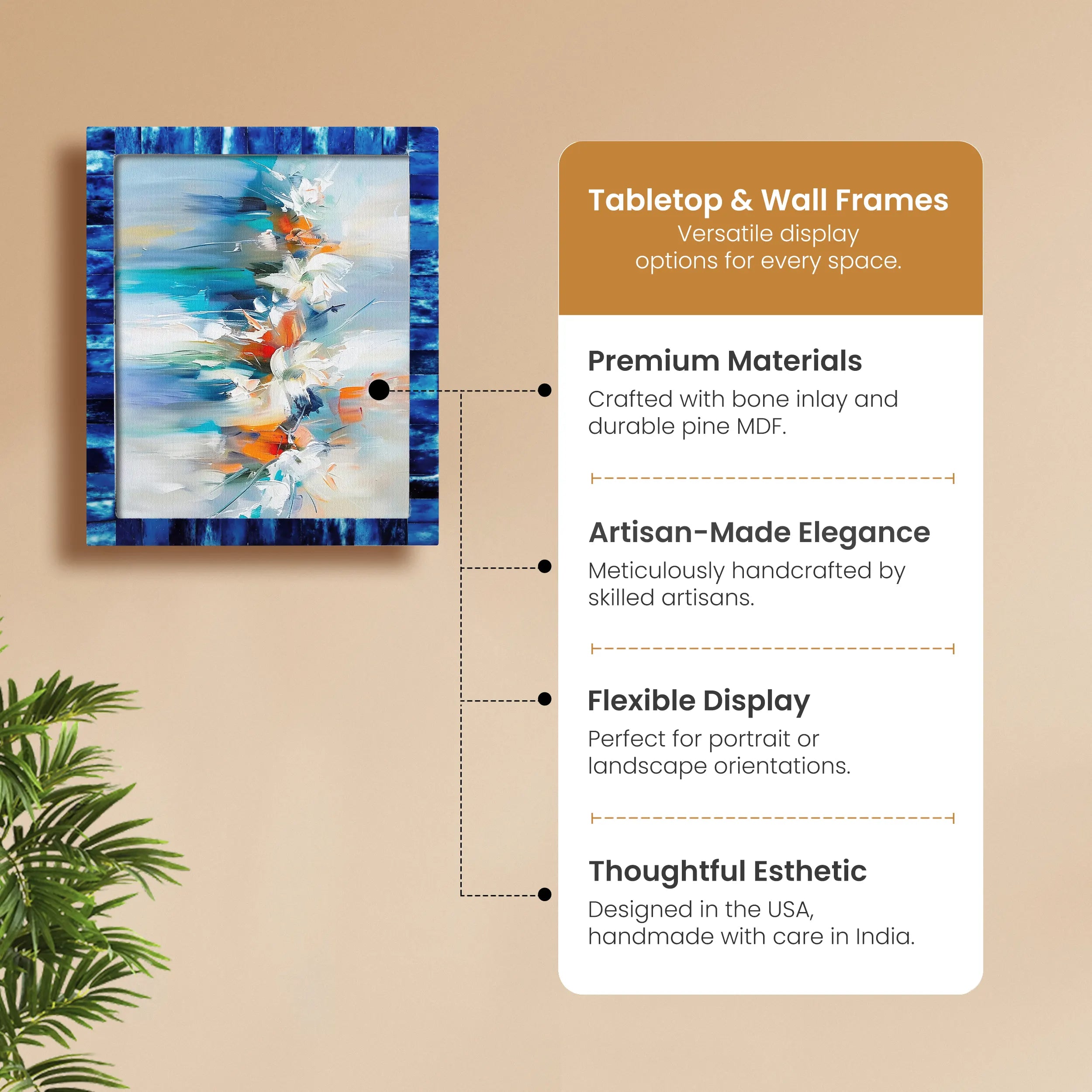 Poster Picture Frame Classic Pattern Bone Inlay Collection in 5 Sizes, Blue