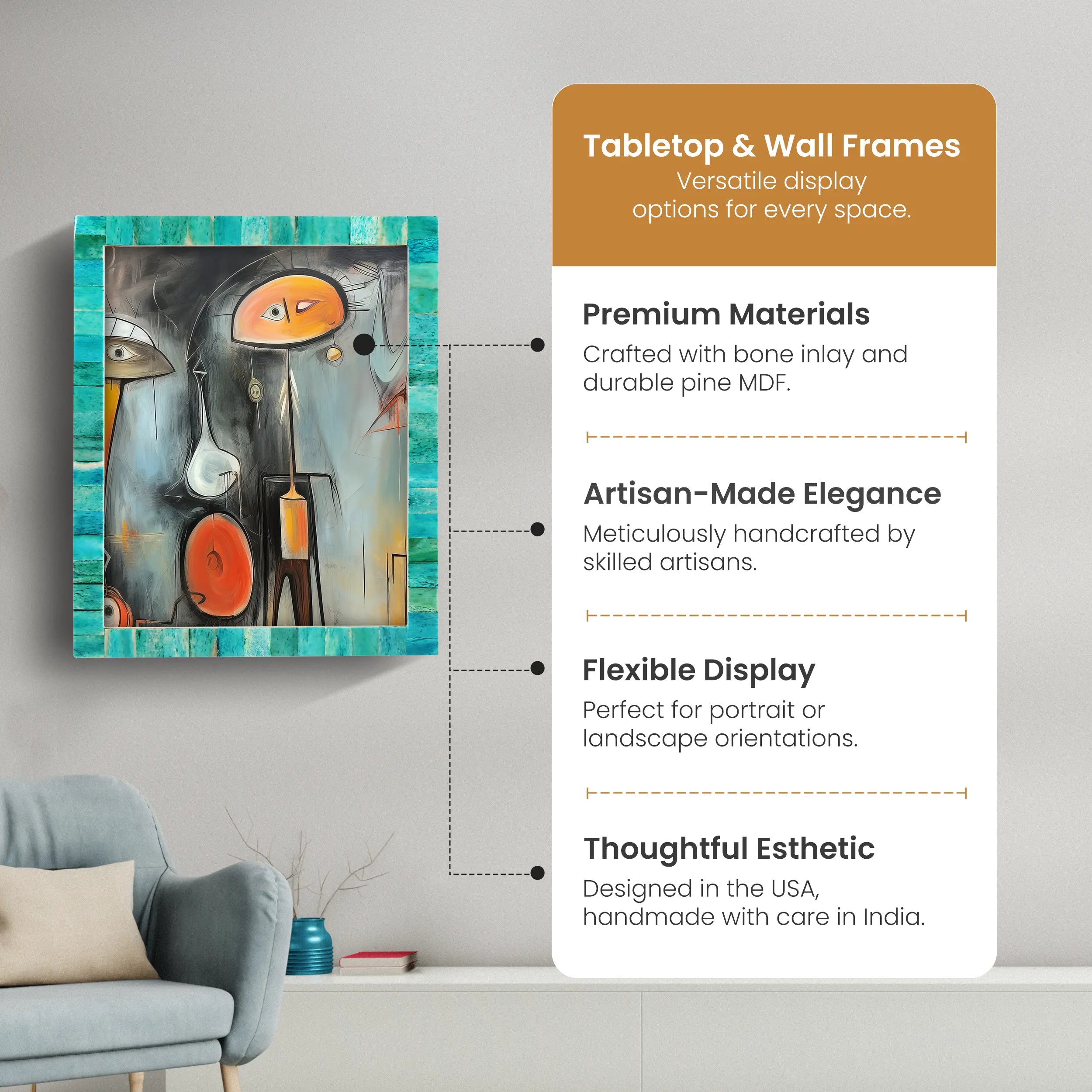 Poster Picture Frame Classic Pattern Bone Inlay Collection in 5 Sizes, Green