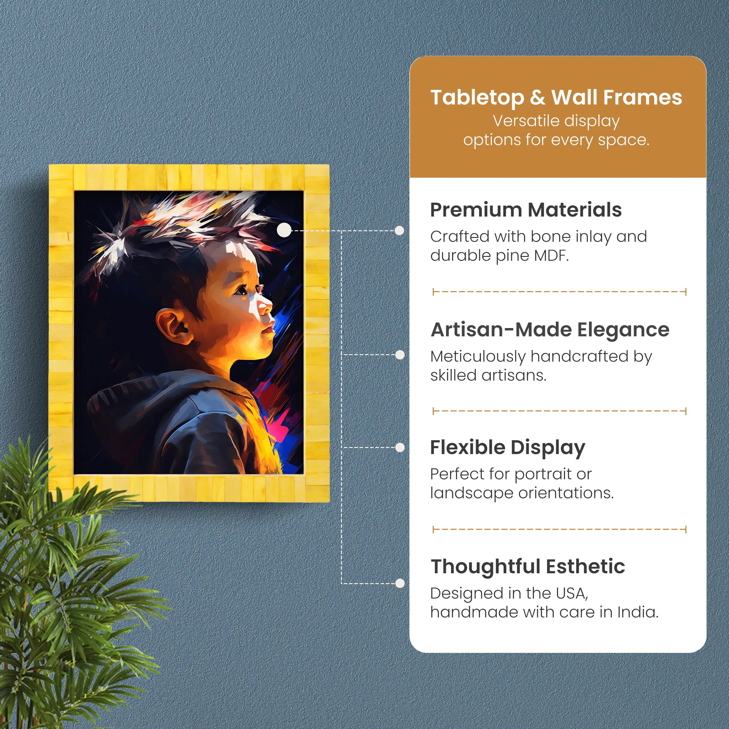 Poster Picture Frame Classic Bone Inlay in 3 Sizes, Yellow