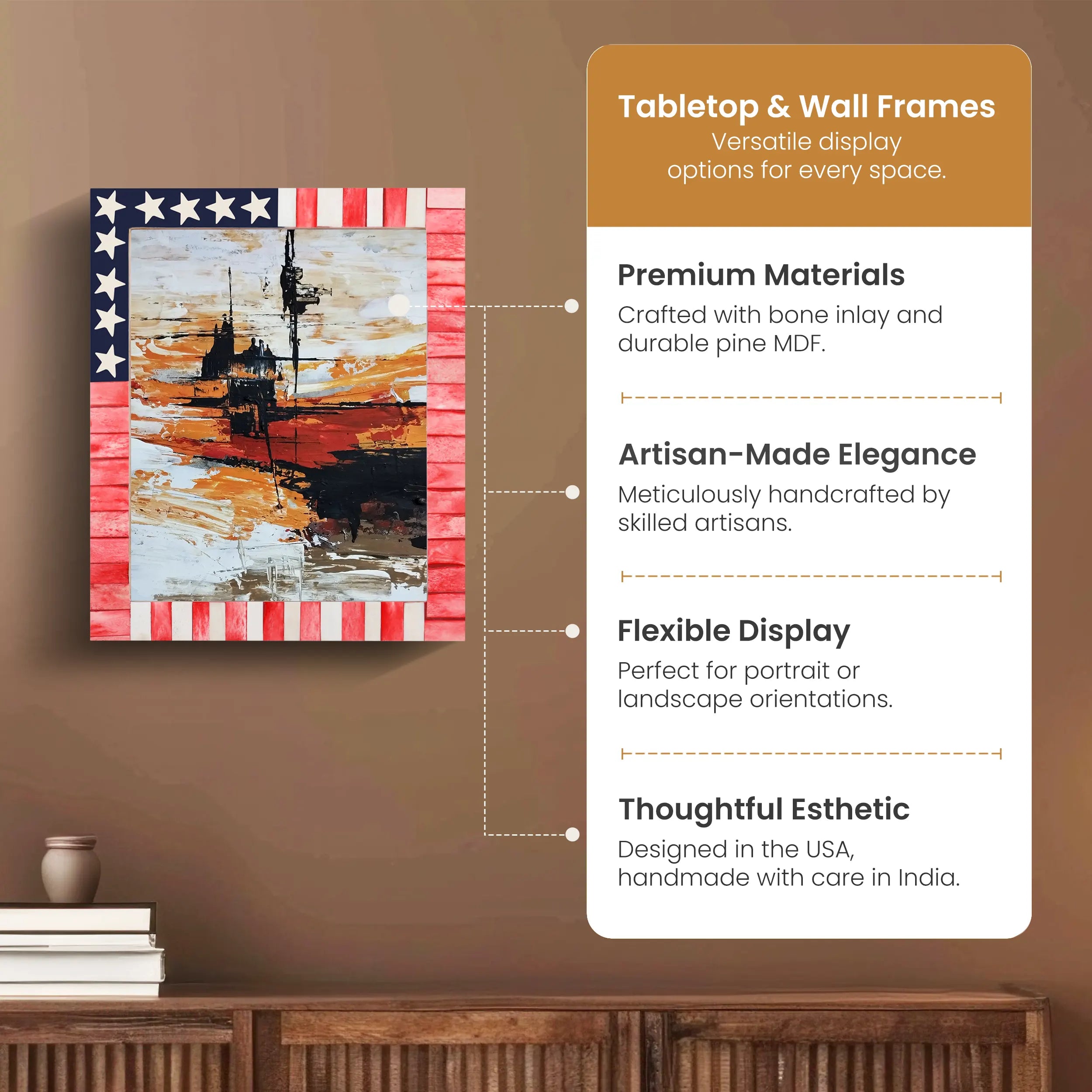 USA Flag Bone Inlay Poster Picture Frame in 2 Sizes