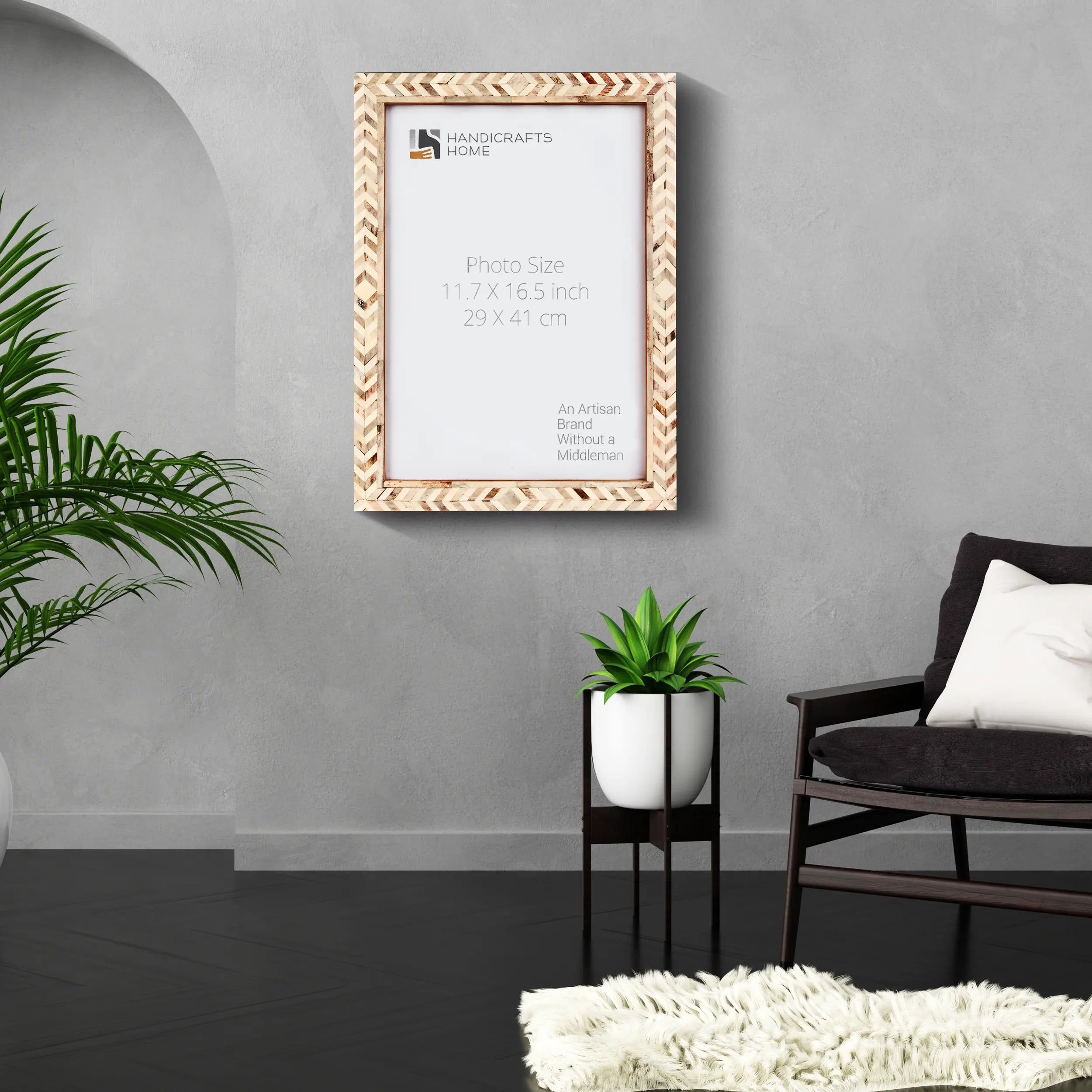 Poster Picture Frame Taj Pattern Bone Inlay Collection in 6 Sizes, Brown