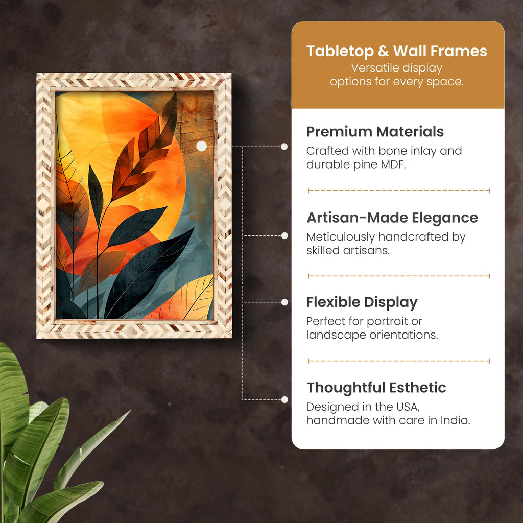 Poster Picture Frame Taj Pattern Bone Inlay Collection in 6 Sizes, Brown