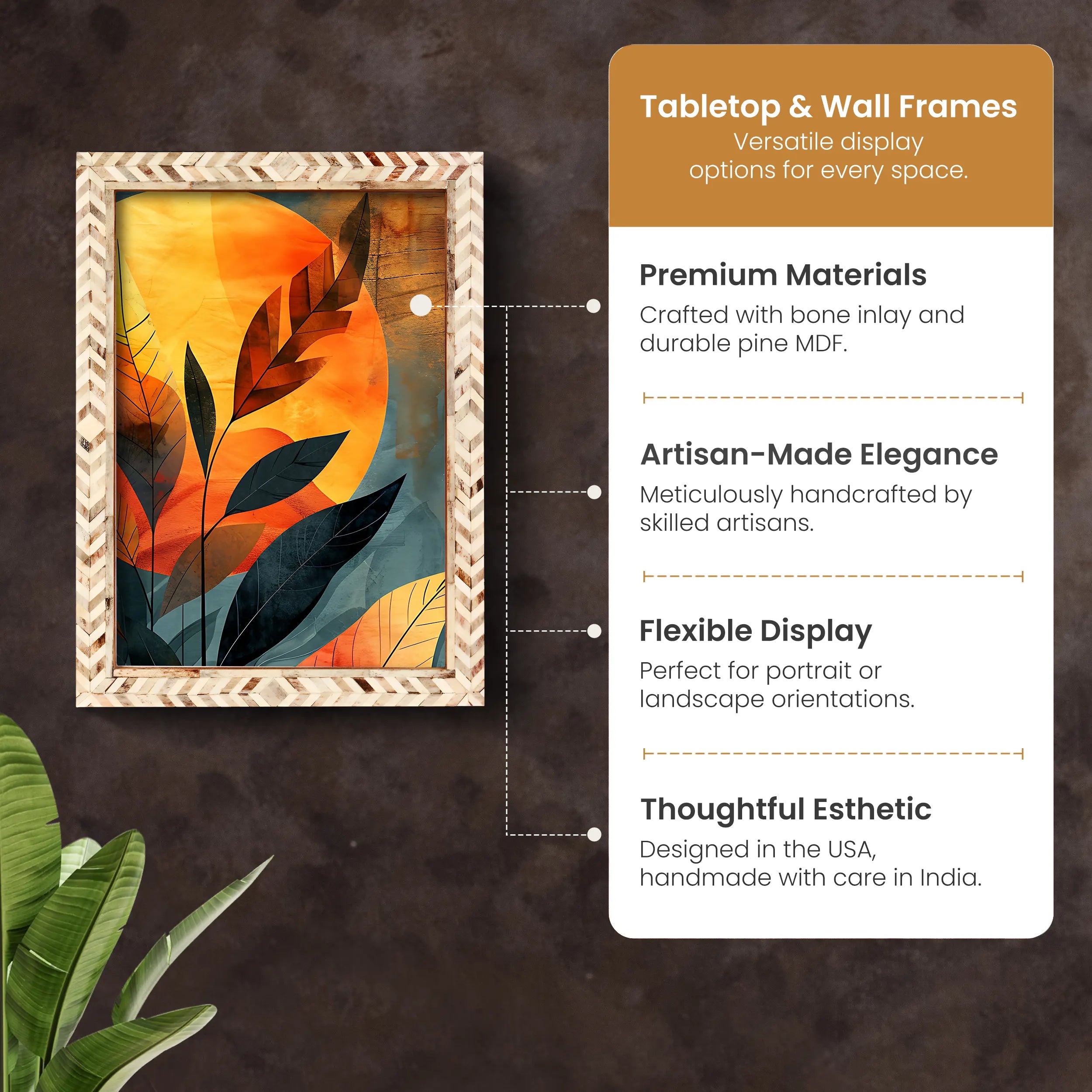 Poster Picture Frame Taj Pattern Bone Inlay Collection in 6 Sizes, Brown