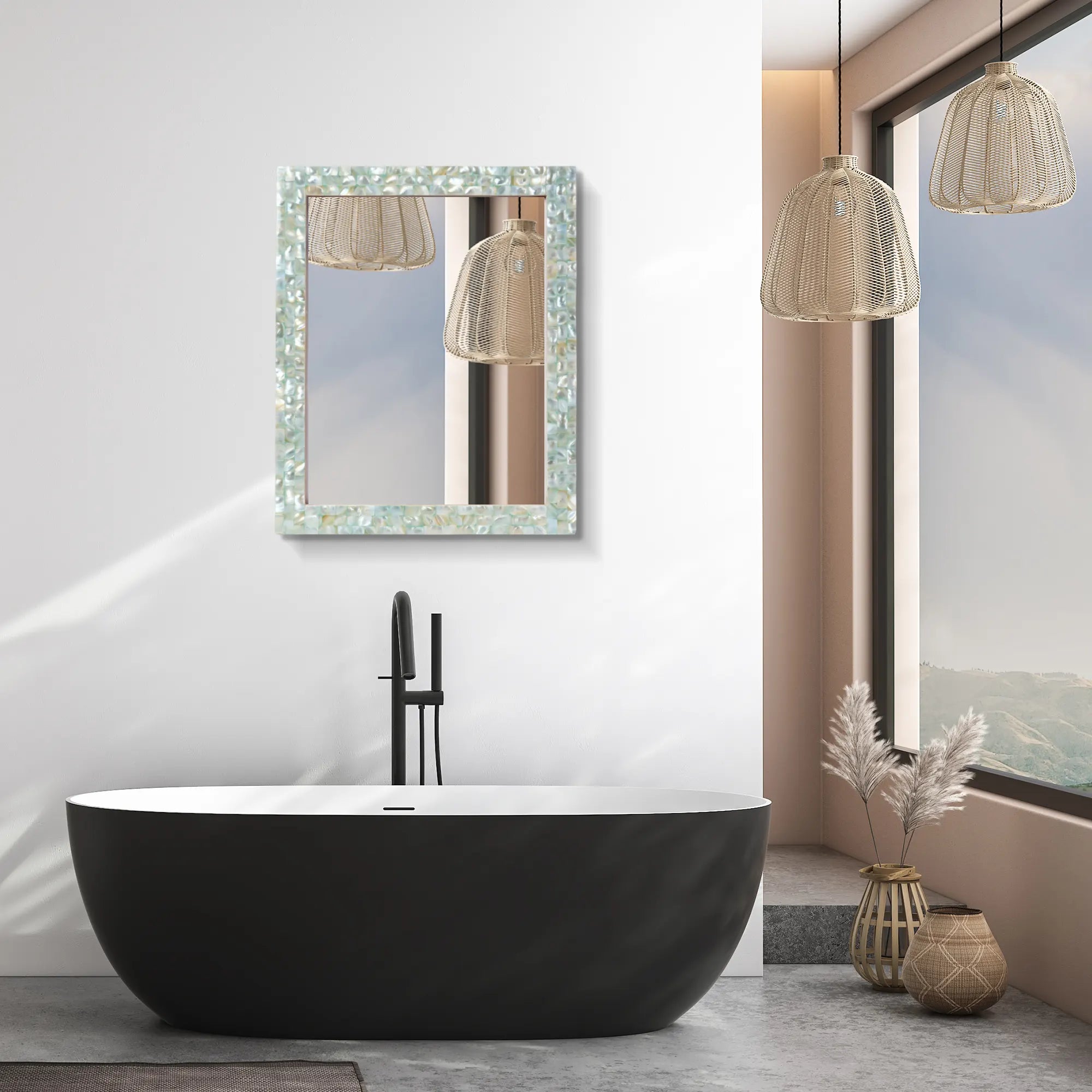 Make To Order Mother Of Pearl Green Mirror - 18x23 Inches