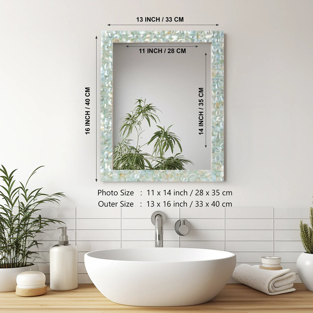 Make To Order Mother Of Pearl Green Mirror - 18x23 Inches