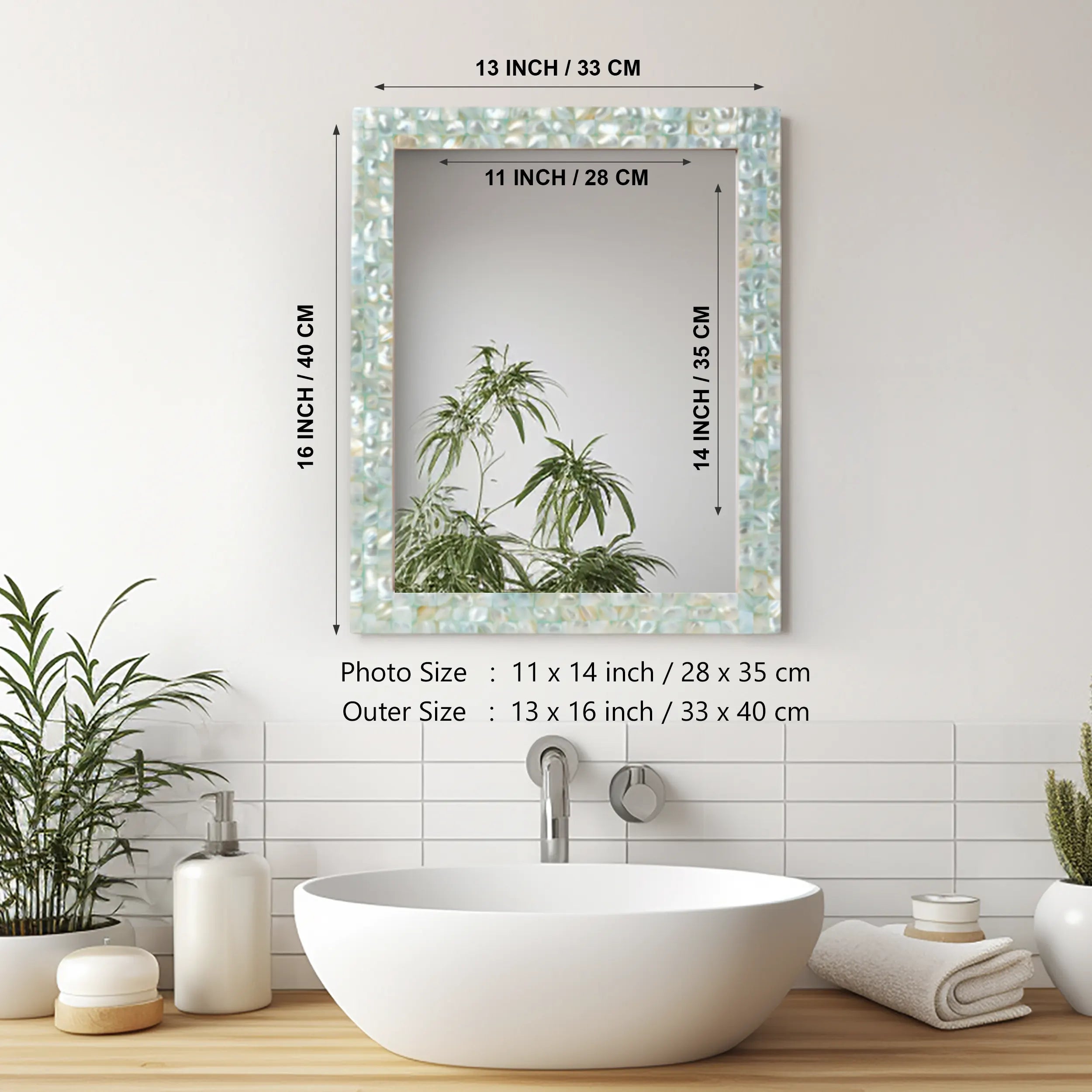 Make To Order Mother Of Pearl Green Mirror - 18x23 Inches