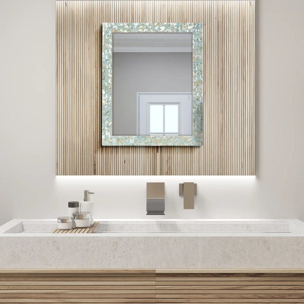 Make To Order Mother Of Pearl Green Mirror - 18x23 Inches