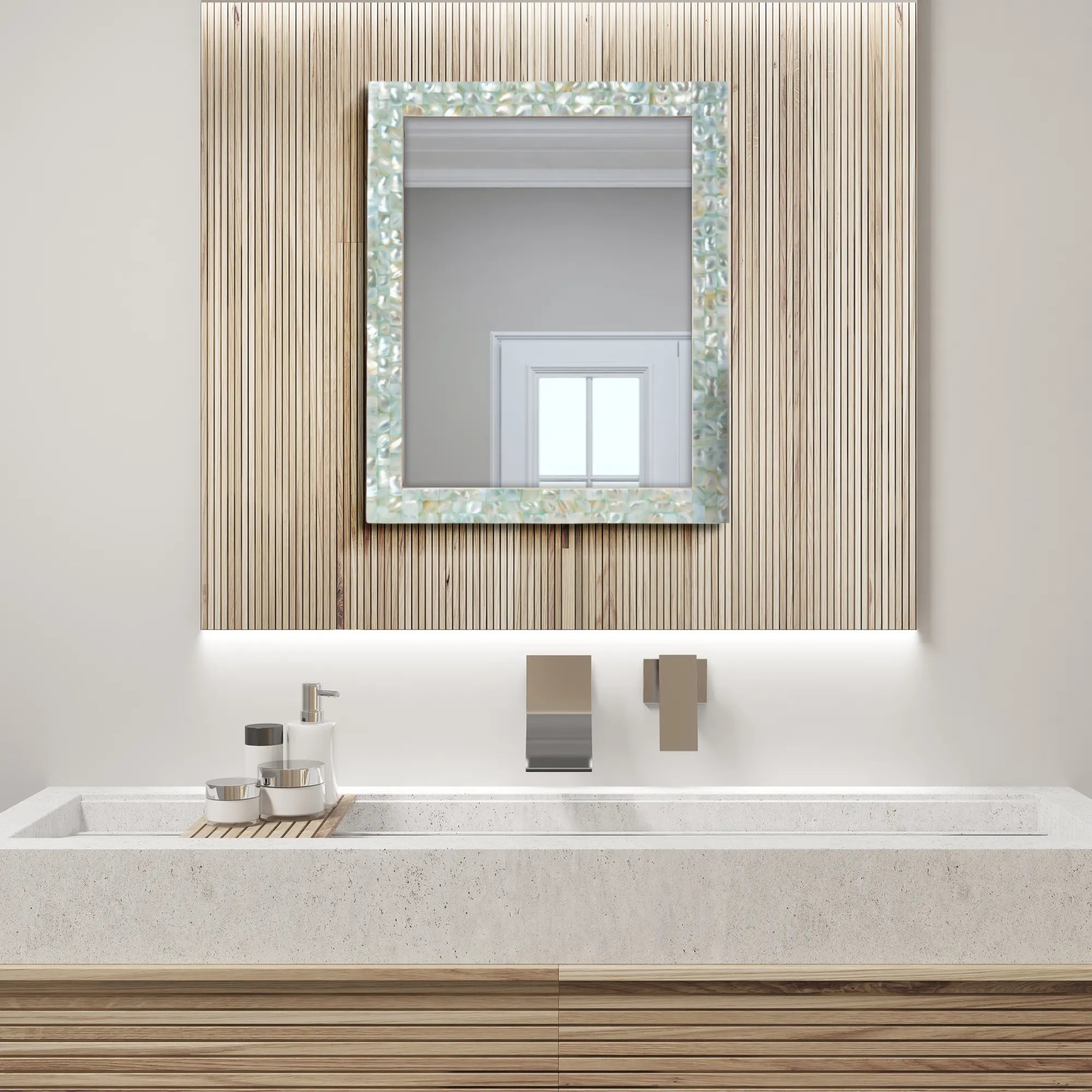 Make To Order Mother Of Pearl Green Mirror - 18x23 Inches