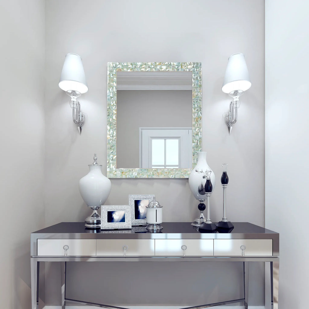 Make To Order Mother Of Pearl Green Mirror - 18x23 Inches