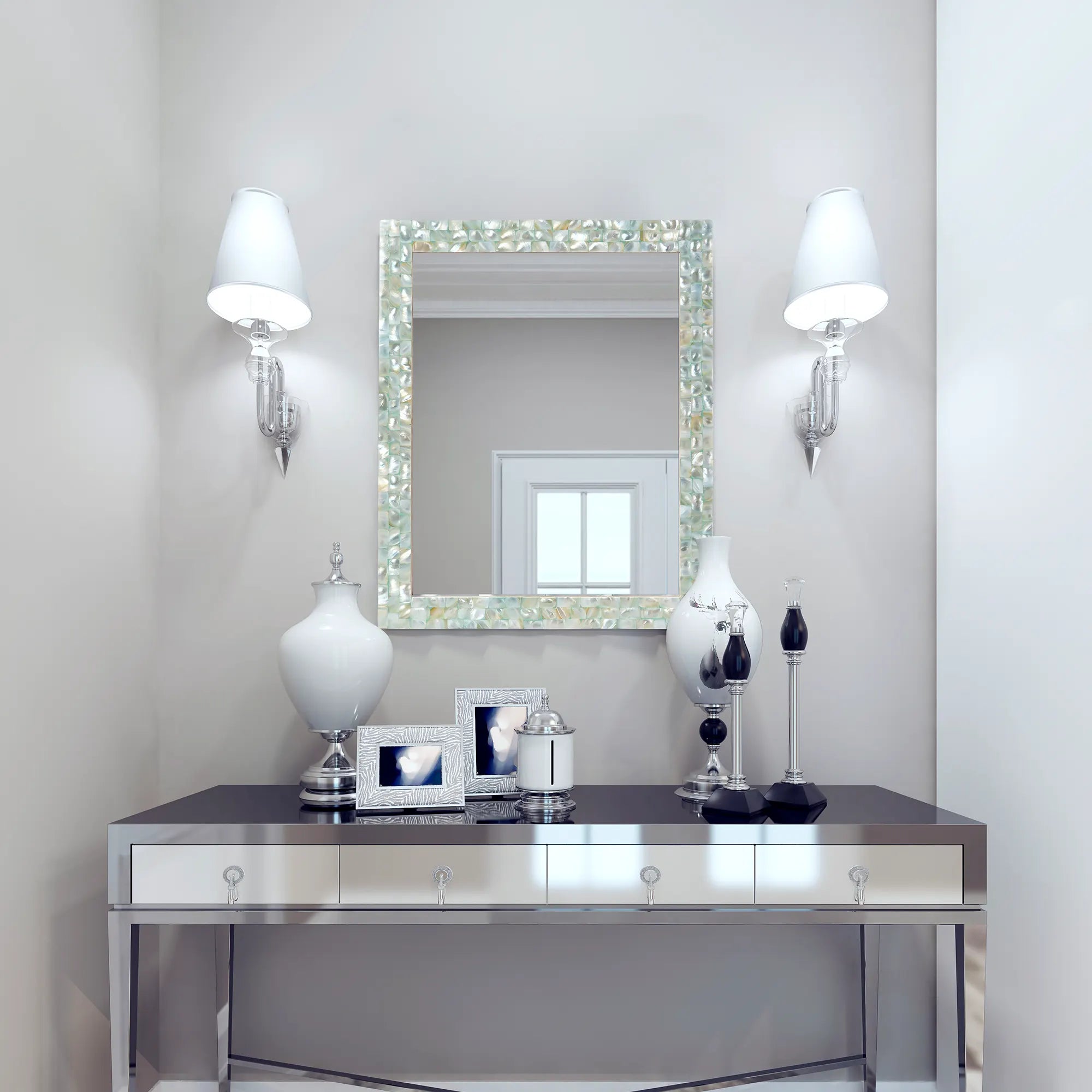 Make To Order Mother Of Pearl Green Mirror - 18x23 Inches
