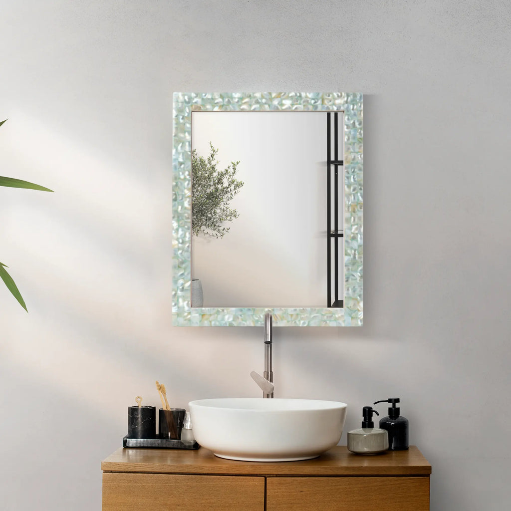 Make To Order Mother Of Pearl Green Mirror - 18x23 Inches