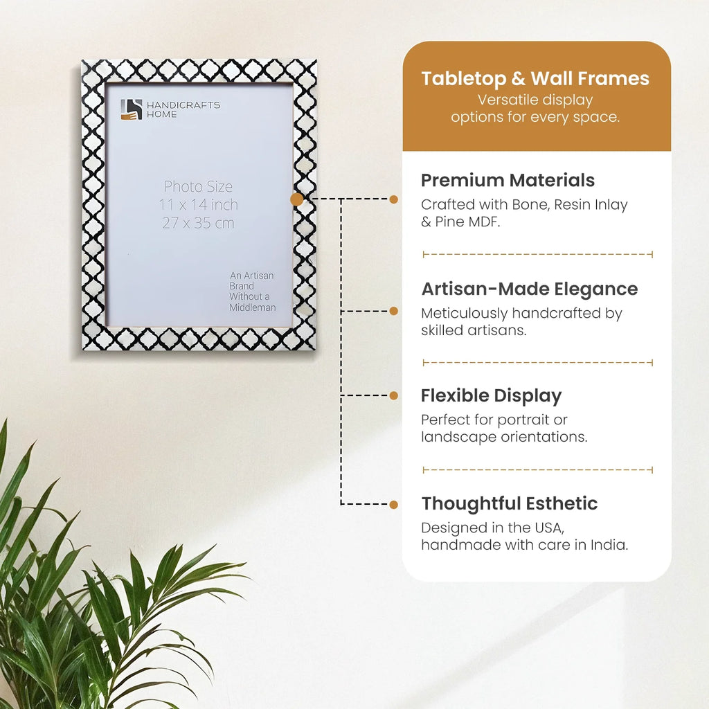 Poster Picture Frame Moroccan Bone & Resin Inlay Collection in 9 Sizes, Black