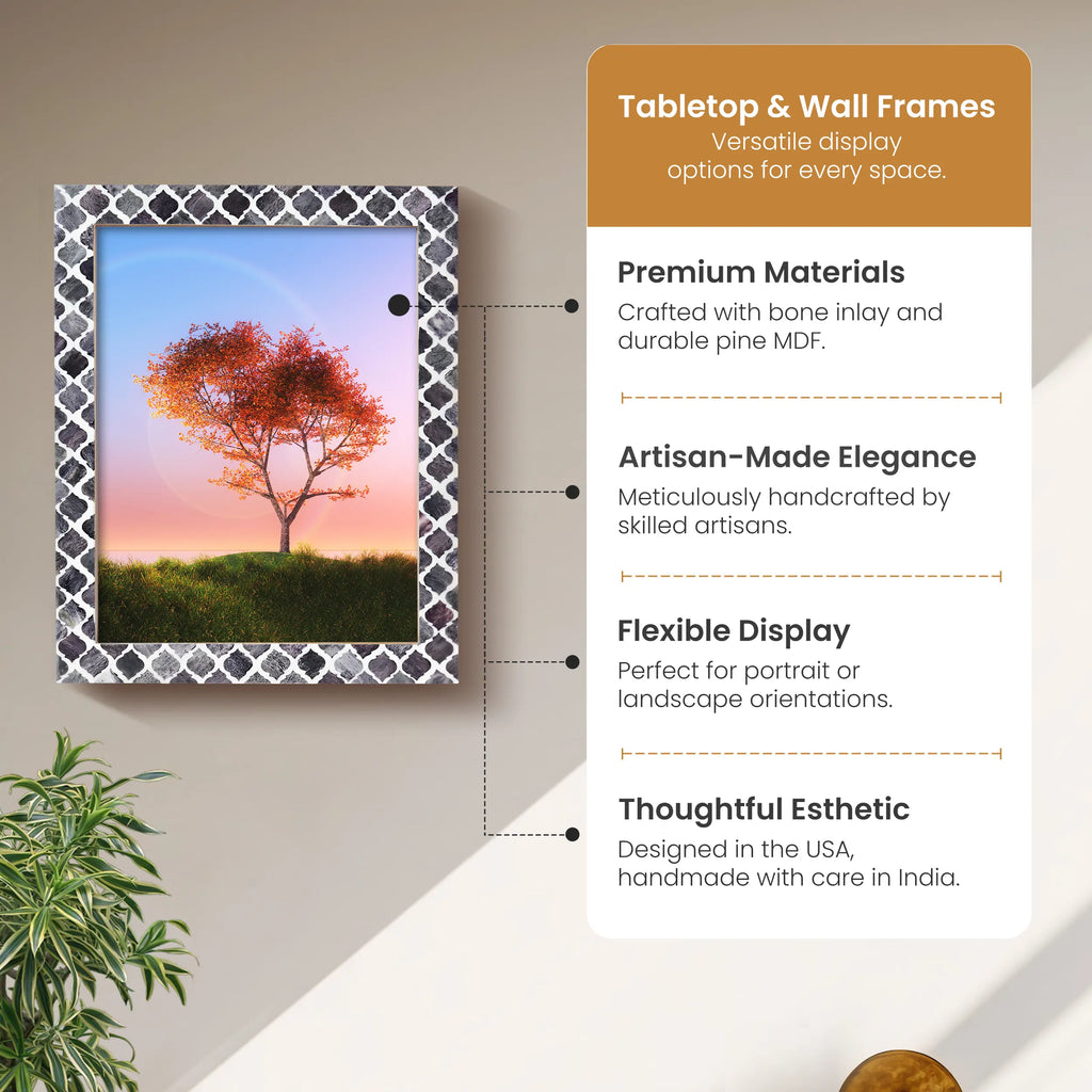 Picture Frames Moroccan Bone and Resin Inlay Collection Grey, 5 Sizes